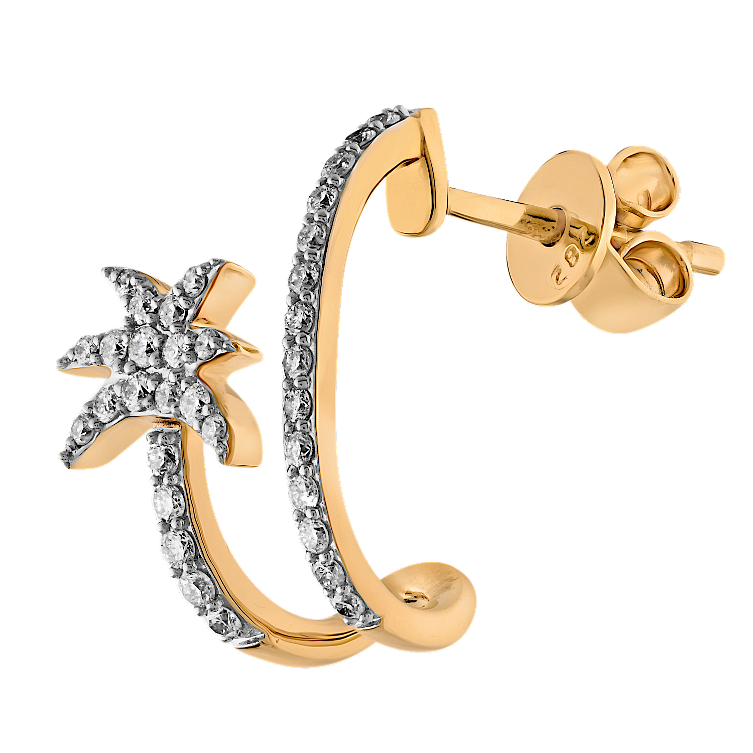 Oceanity&trade; 14K Yellow Gold Earrings Palm Tree 1/2 Hoops Pave Set Diamond 0.36 Ctw