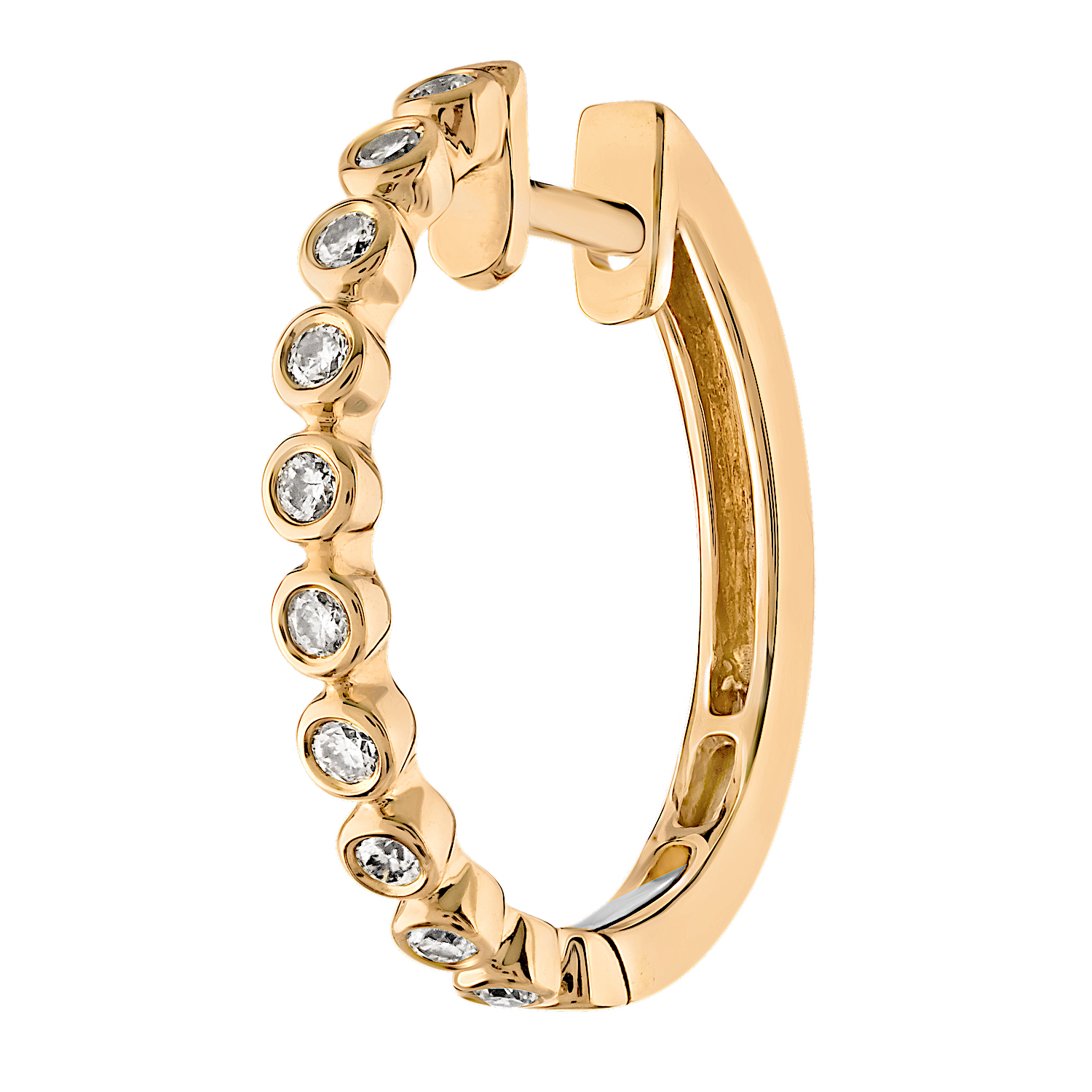 14K Yellow Gold Bezel Set Hoops Diamond Earrings 0.24 Ctw