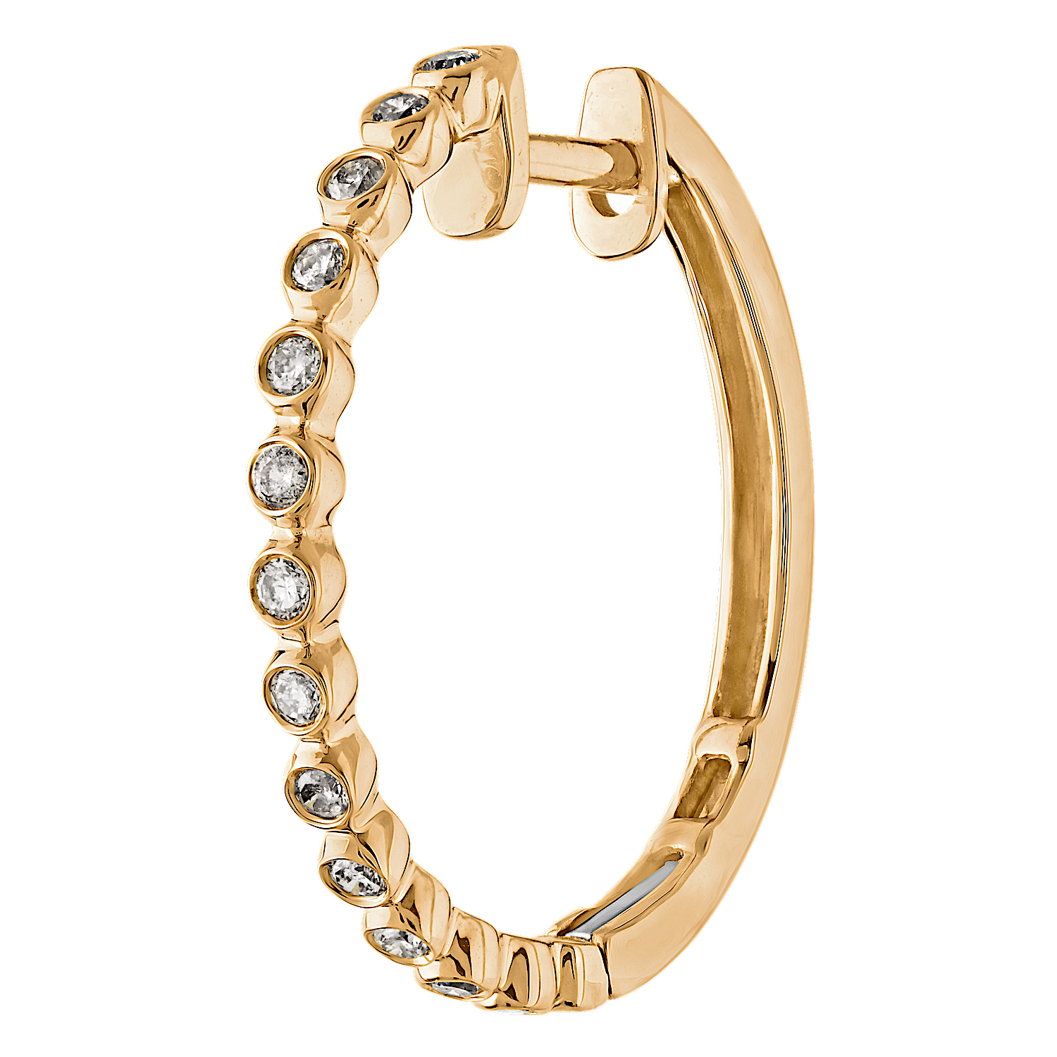 14K Yellow Gold Bezel Set Hoops Diamond Earrings 0.36 Ctw