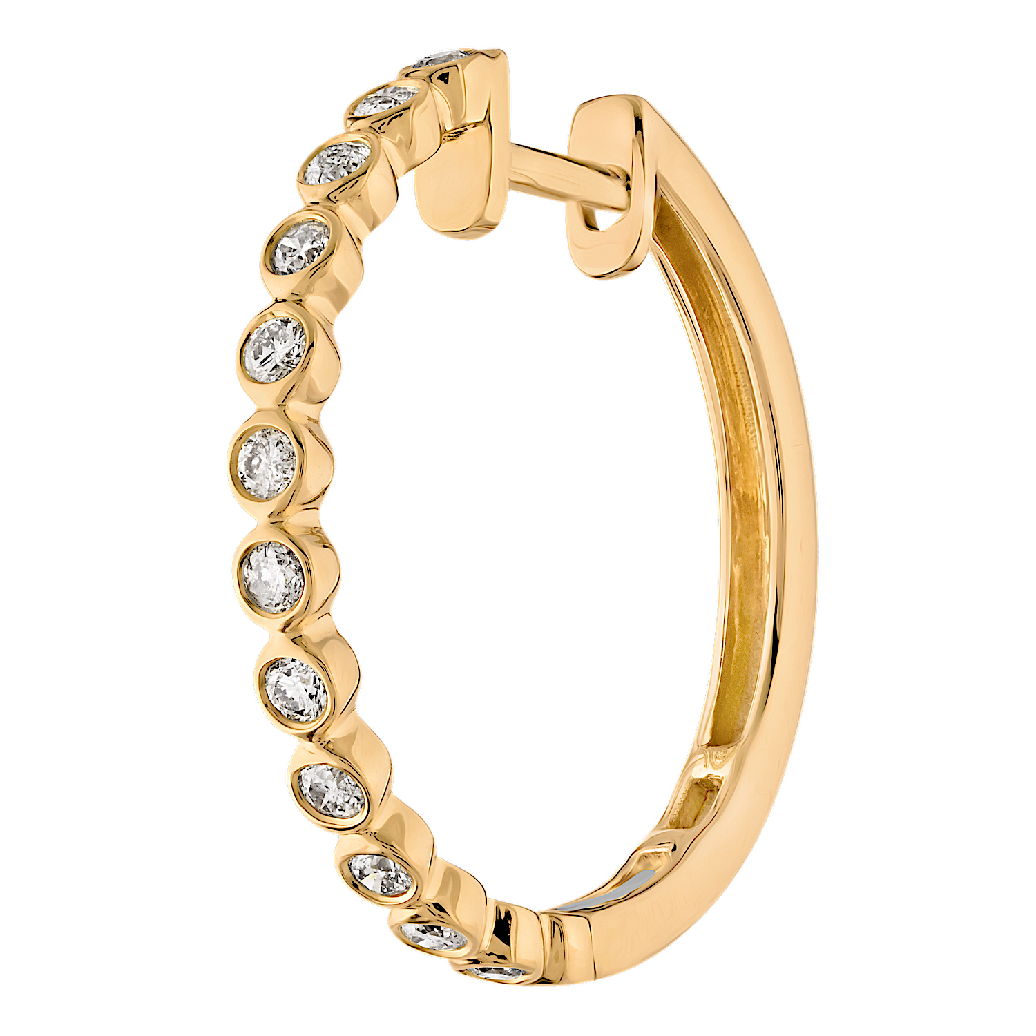 14K Yellow Gold Bezel Set Hoops Diamond Earrings 0.53 Ctw