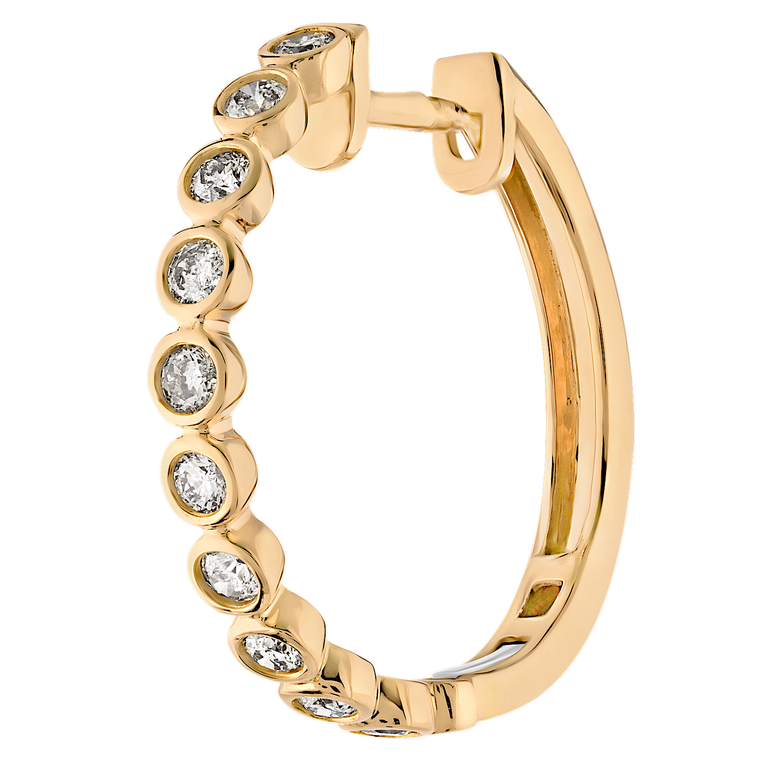 14K Yellow Gold Bezel Set Hoops Diamond Earrings 0.80 Ctw