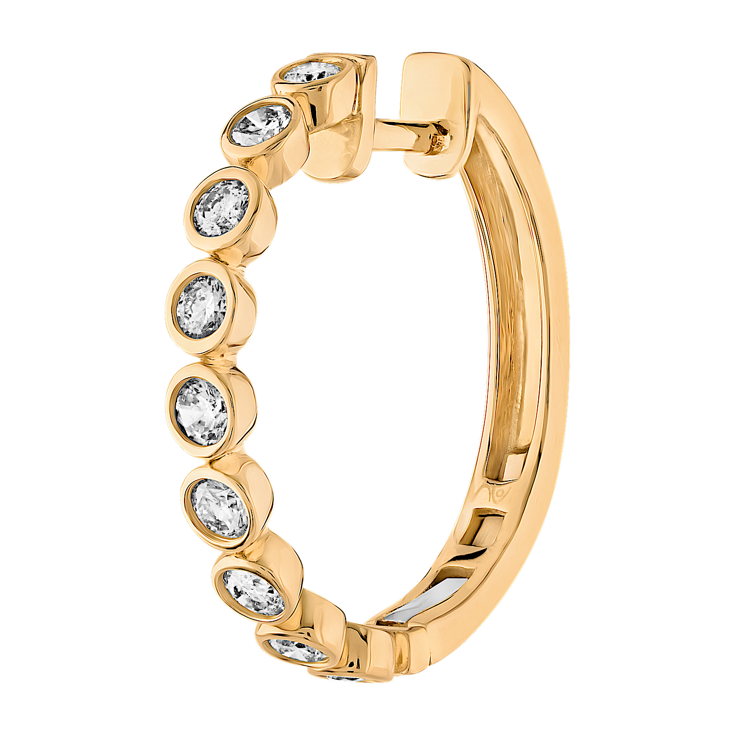 14K Yellow Gold Bezel Set Hoops Diamond Earrings 1.00 Ctw