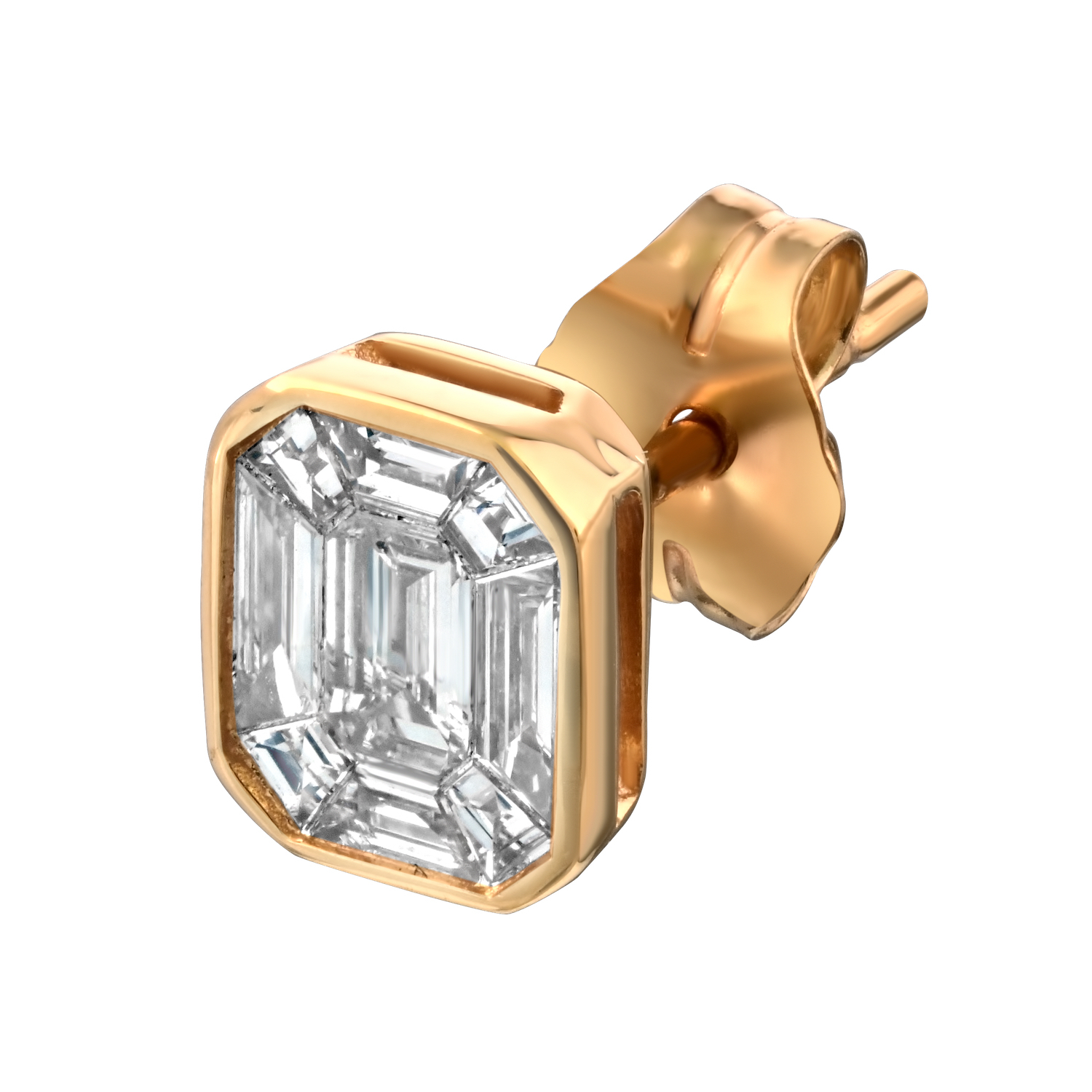 Compozit&trade; 14K Yellow Gold Emerald Shape Bezel Set Earrings Diamond 0.50 Ctw Cutting Edge Technology