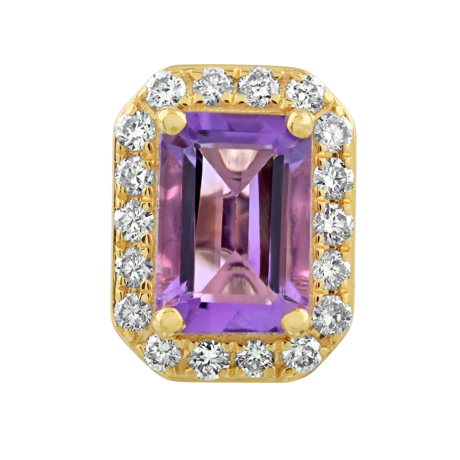 Birthstone Collection 10K Yellow Gold Emerald Shape Halo Studs Earrings Diamond and Amethyst 1.54 Ctw