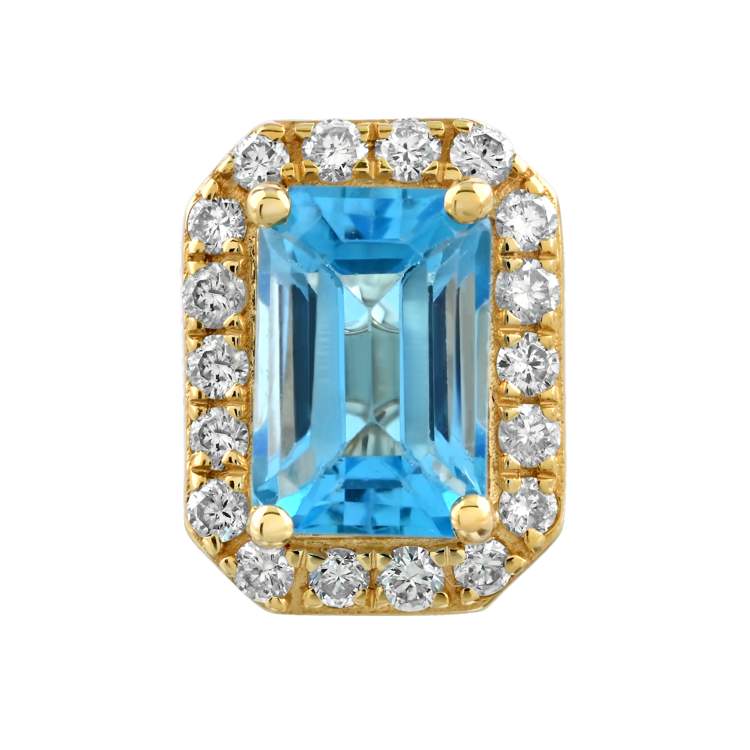 Birthstone Collection 10K Yellow Gold Emerald Shape Halo Studs Earrings Diamond and Blue Topaz 1.54 Ctw