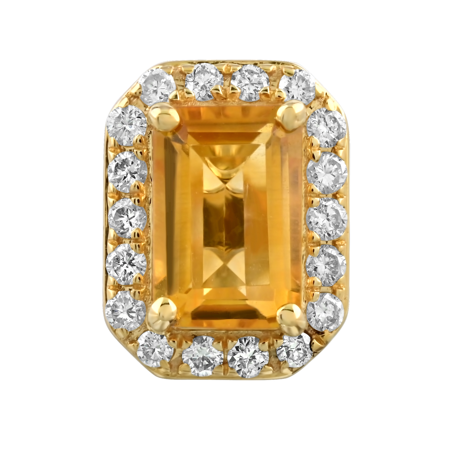 Birthstone Collection 10K Yellow Gold Emerald Shape Halo Studs Earrings Diamond and Citrine 1.54 Ctw