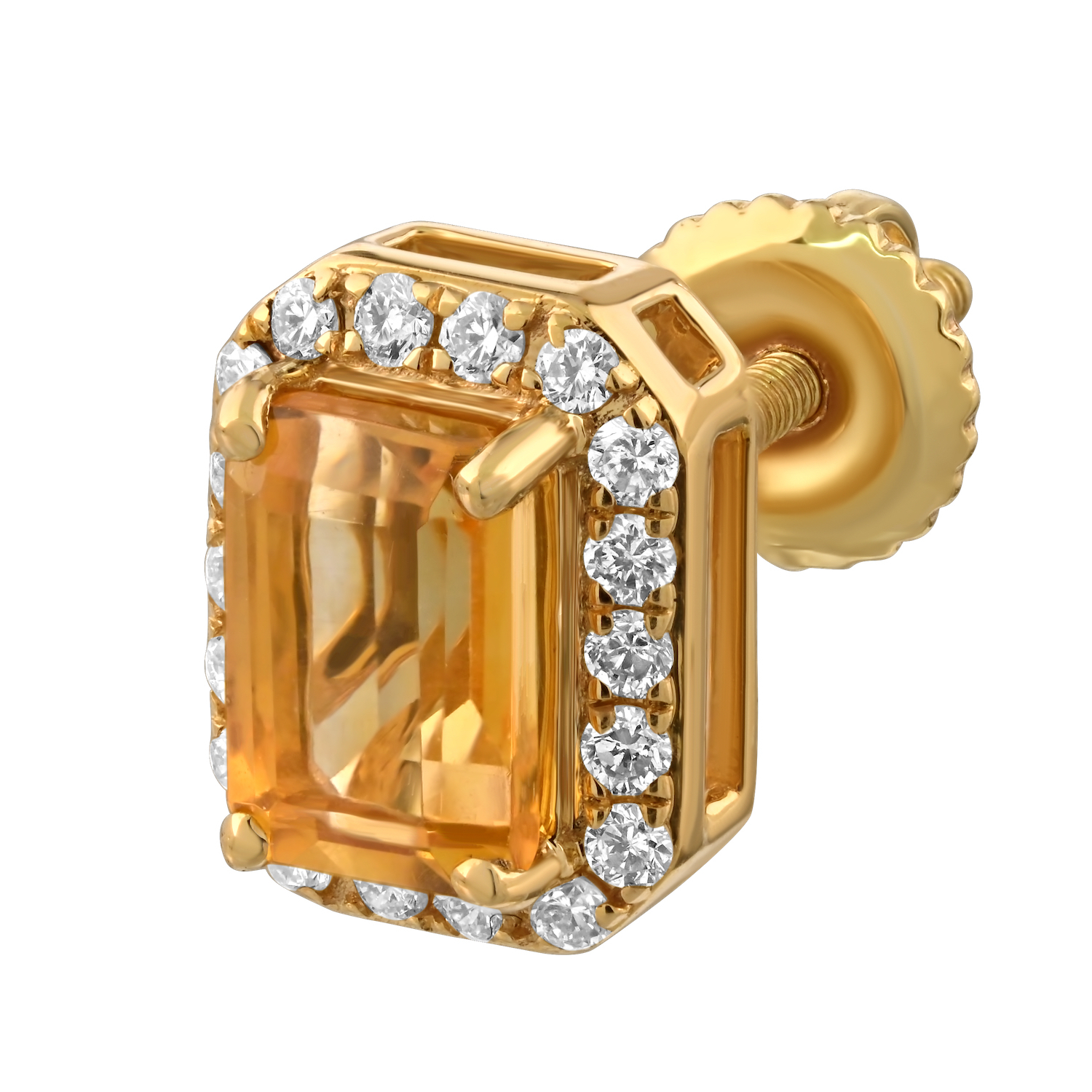 Birthstone Collection 10K Yellow Gold Emerald Shape Halo Studs Earrings Diamond and Citrine 1.54 Ctw