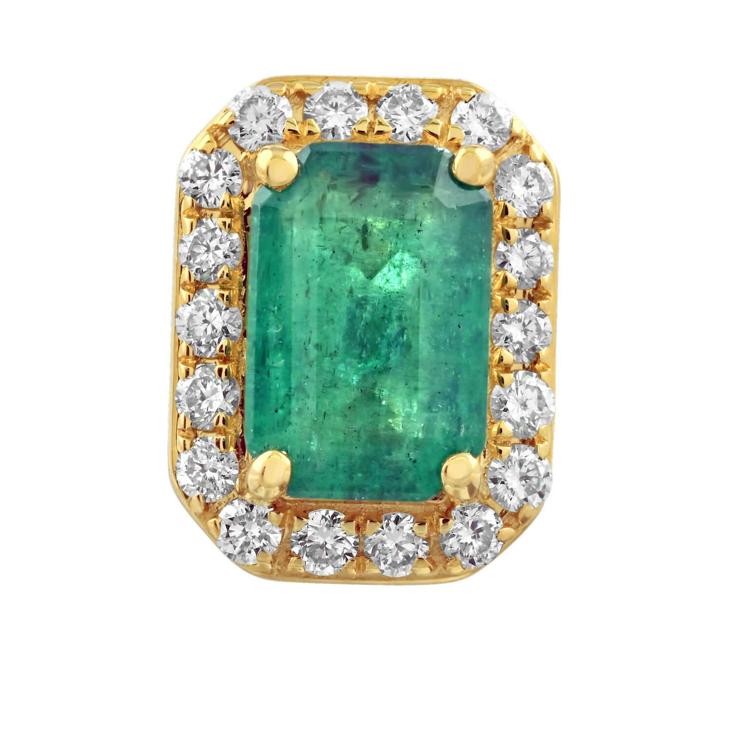 Birthstone Collection 10K Yellow Gold Emerald Shape Halo Studs Earrings Diamond and Emerald 1.54 Ctw