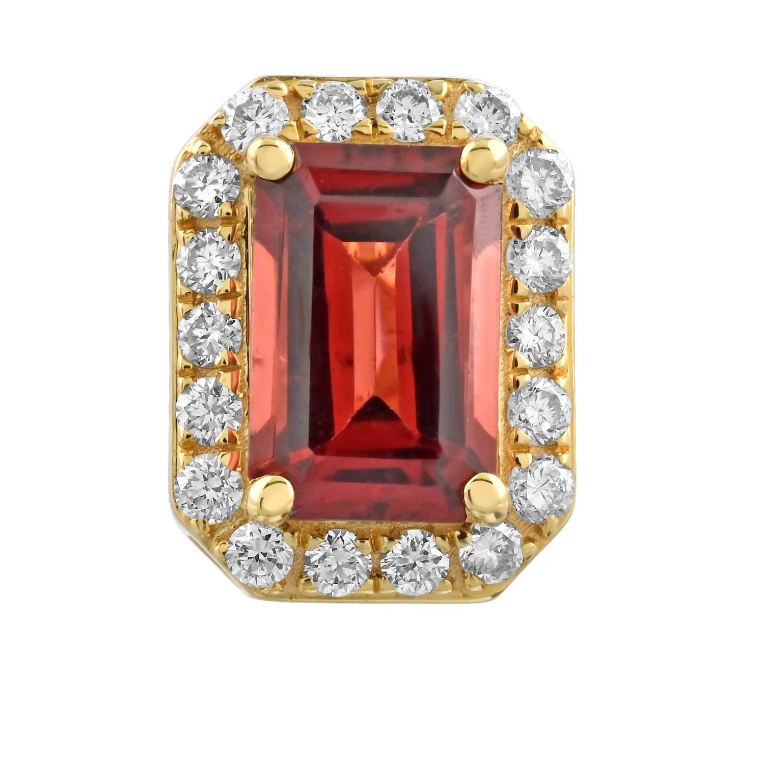 Birthstone Collection 10K Yellow Gold Emerald Shape Halo Studs Earrings Diamond and Garnet 1.54 Ctw