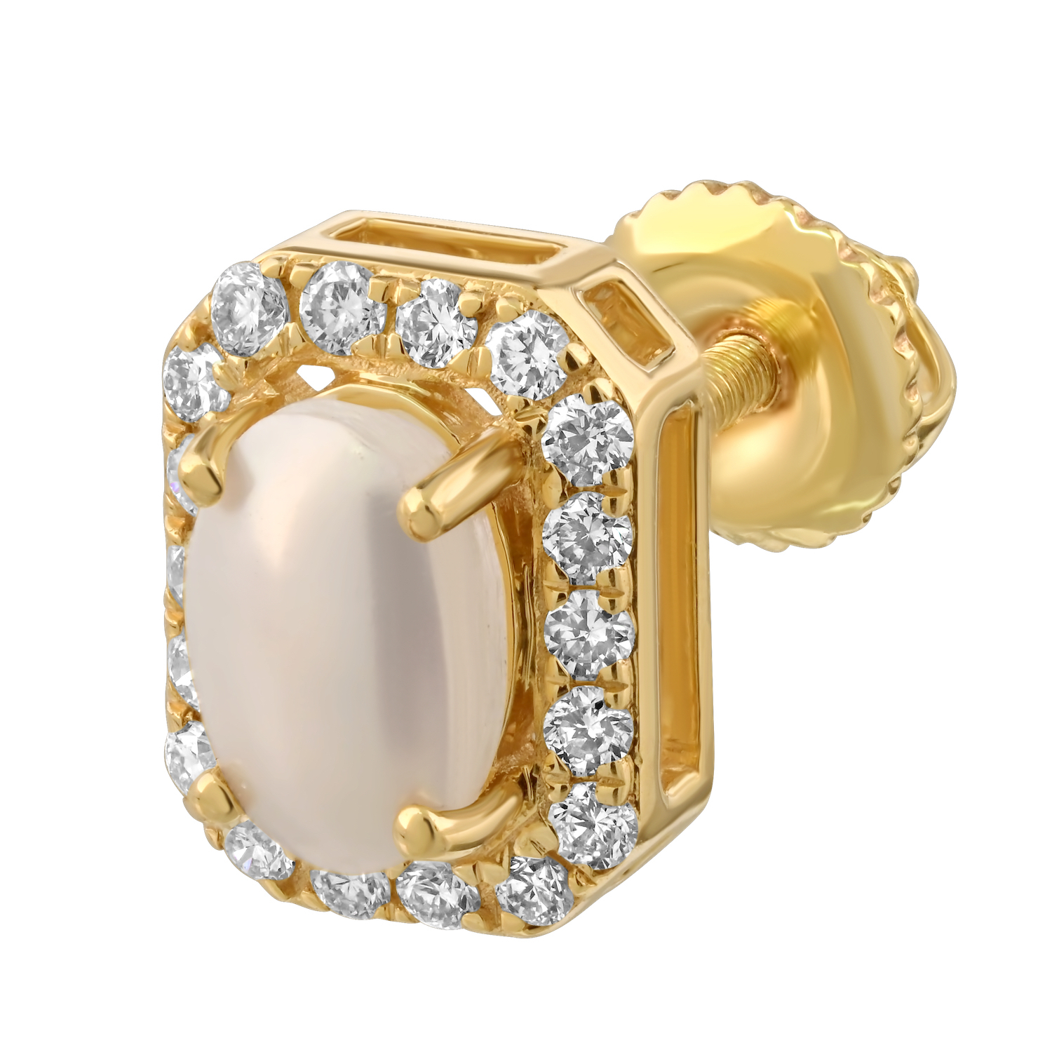 Birthstone Collection 10K Yellow Gold Emerald Shape Halo Studs Earrings Diamond and Pearl 1.54 Ctw