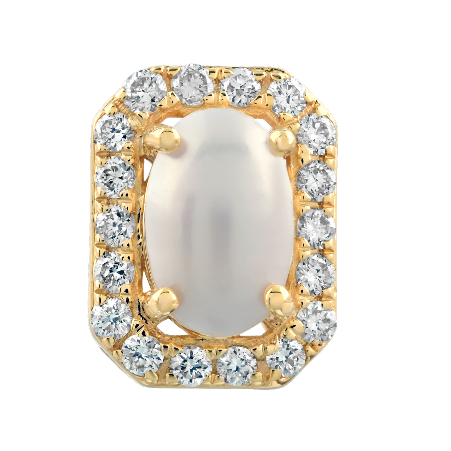 Birthstone Collection 10K Yellow Gold Emerald Shape Halo Studs Earrings Diamond and Pearl 1.54 Ctw