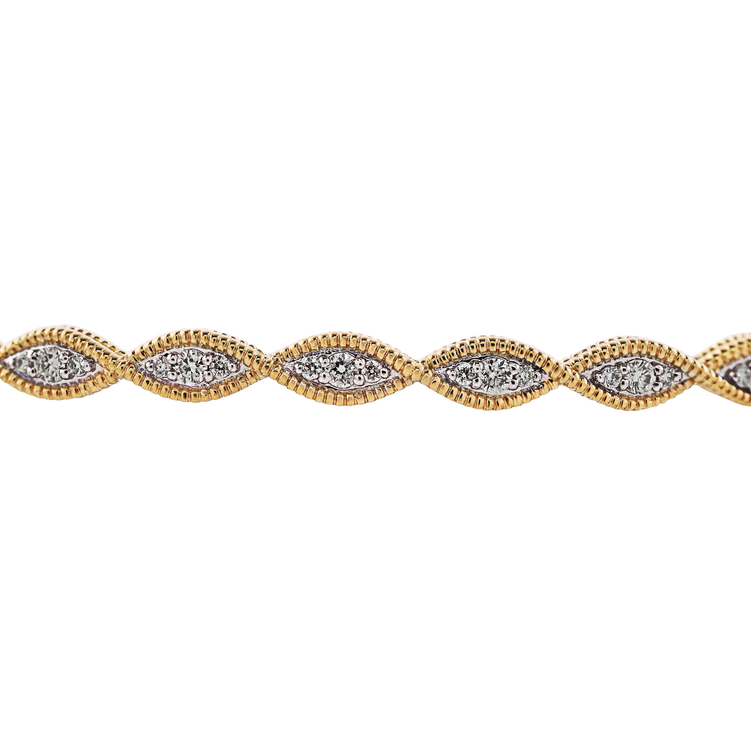 14K Yellow Gold Marquise Shapes Pave Set Diamond Bangle 0.33 Ctw