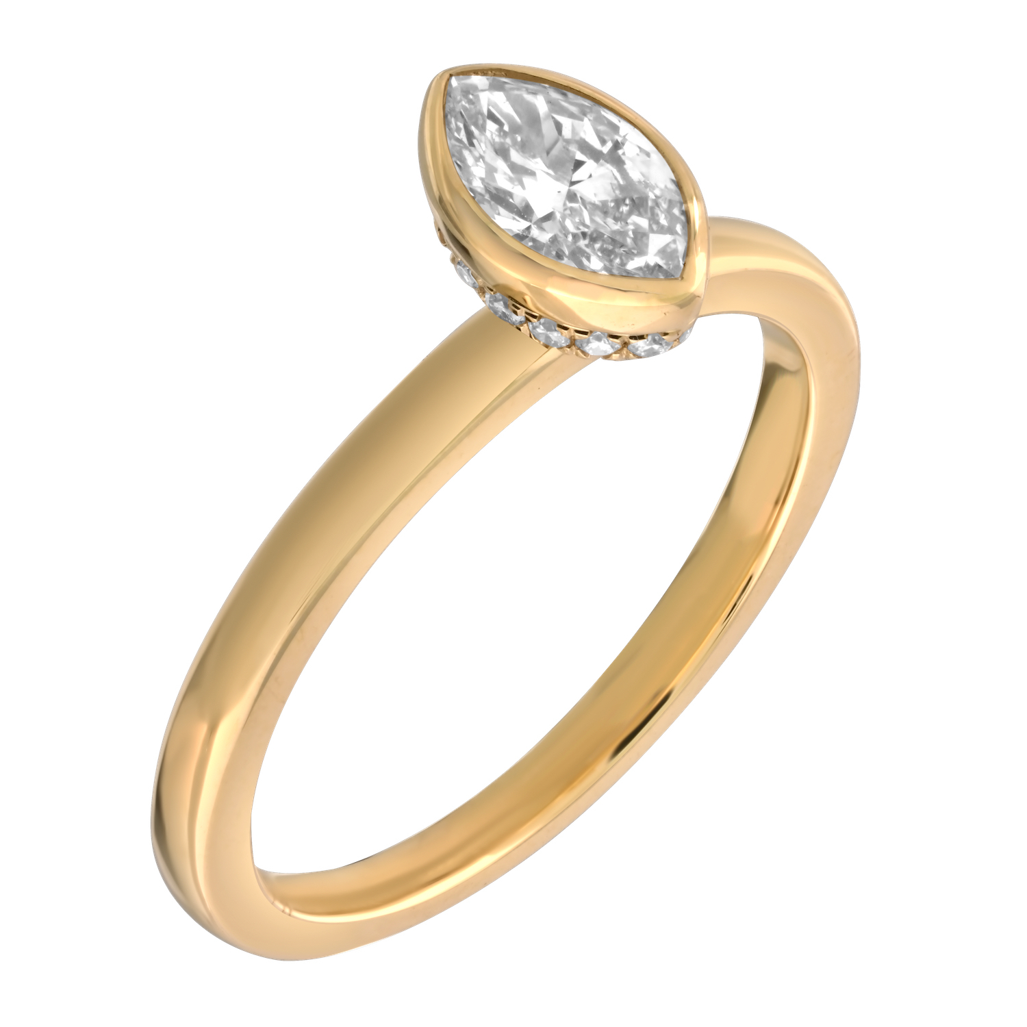 Bridal Collection 14K Yellow Gold Marquise Shape Bezel Set with Hidden Halo Diamond 0.56 Ctw
