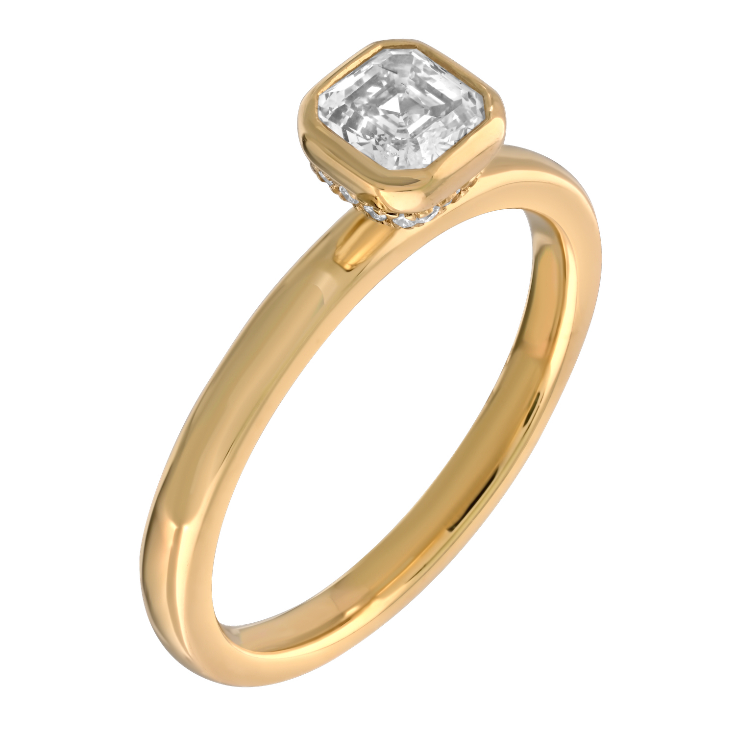 Bridal Collection 14K Yellow Gold Radiant Shape Bezel Set with Hidden Halo Diamond 0.56 Ctw