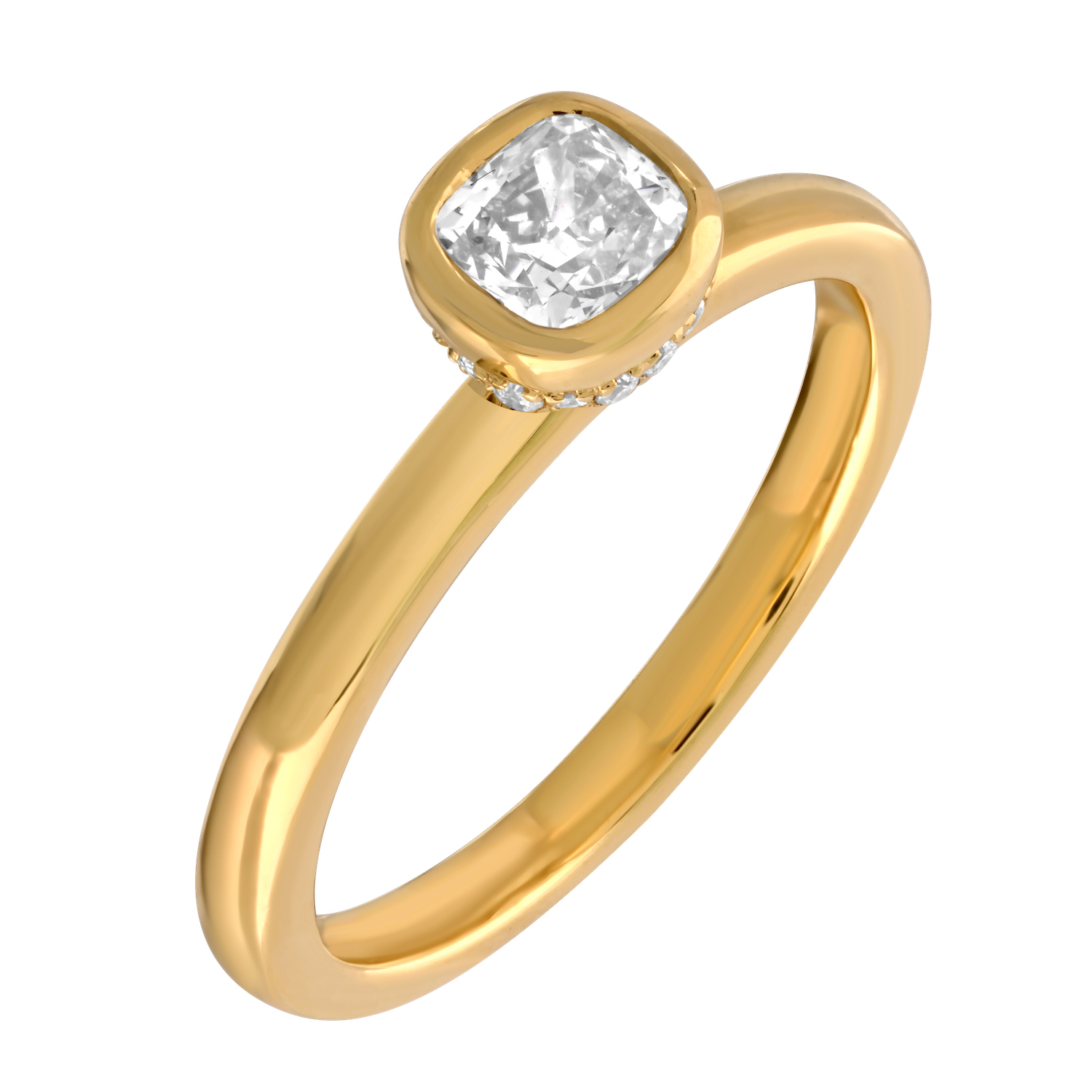 Bridal Collection 14K Yellow Gold Cushion Shape Bezel Set with Hidden Halo Diamond 0.56 Ctw