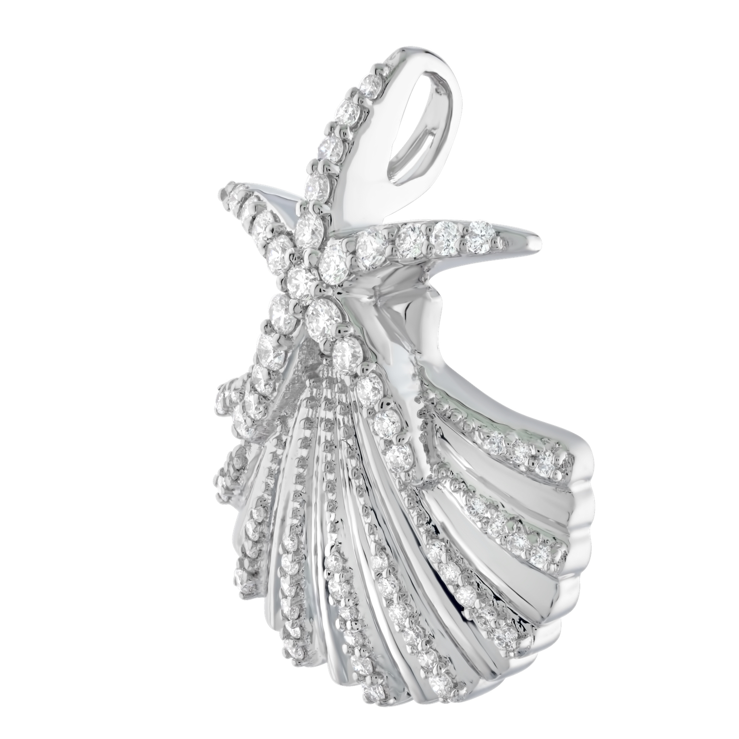 Oceanity&trade; 14K Yellow Gold Pendant Shell with Starfish Diamond 0.385 Ctw