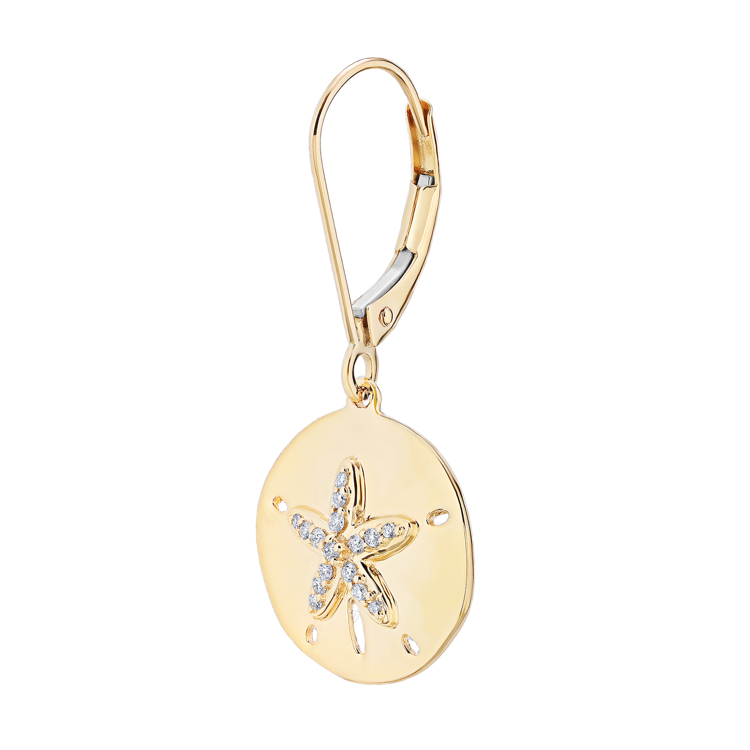 Oceanity&trade; 14K Yellow Gold Earrings Sand Dollar with Pave Center Drops Lever-Backs Diamond 0.12 Ctw