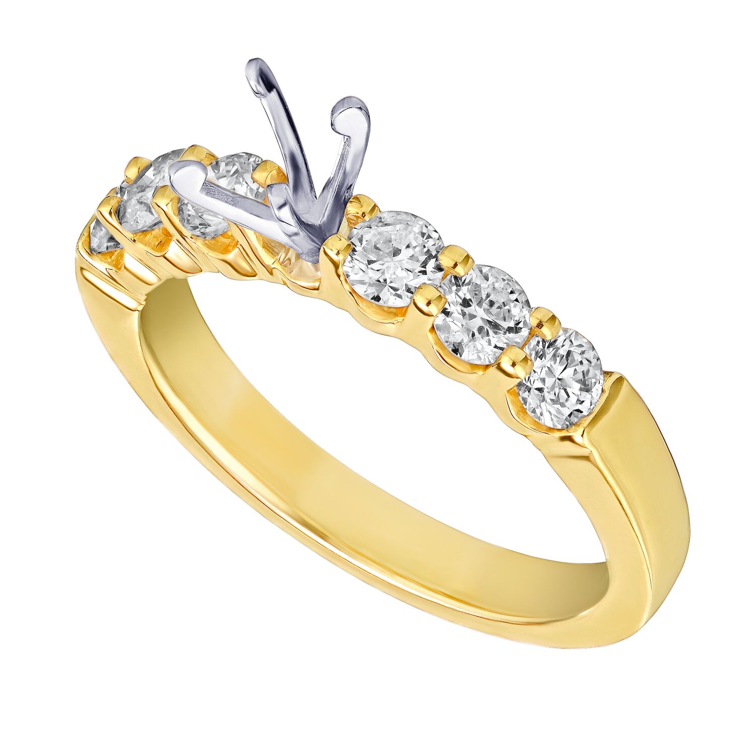 VERDE&trade; 14k Yellow Gold 6 Stone Shared Prong Semi-Mount 0.25 Ctw LAB GROWN DIAMONDS