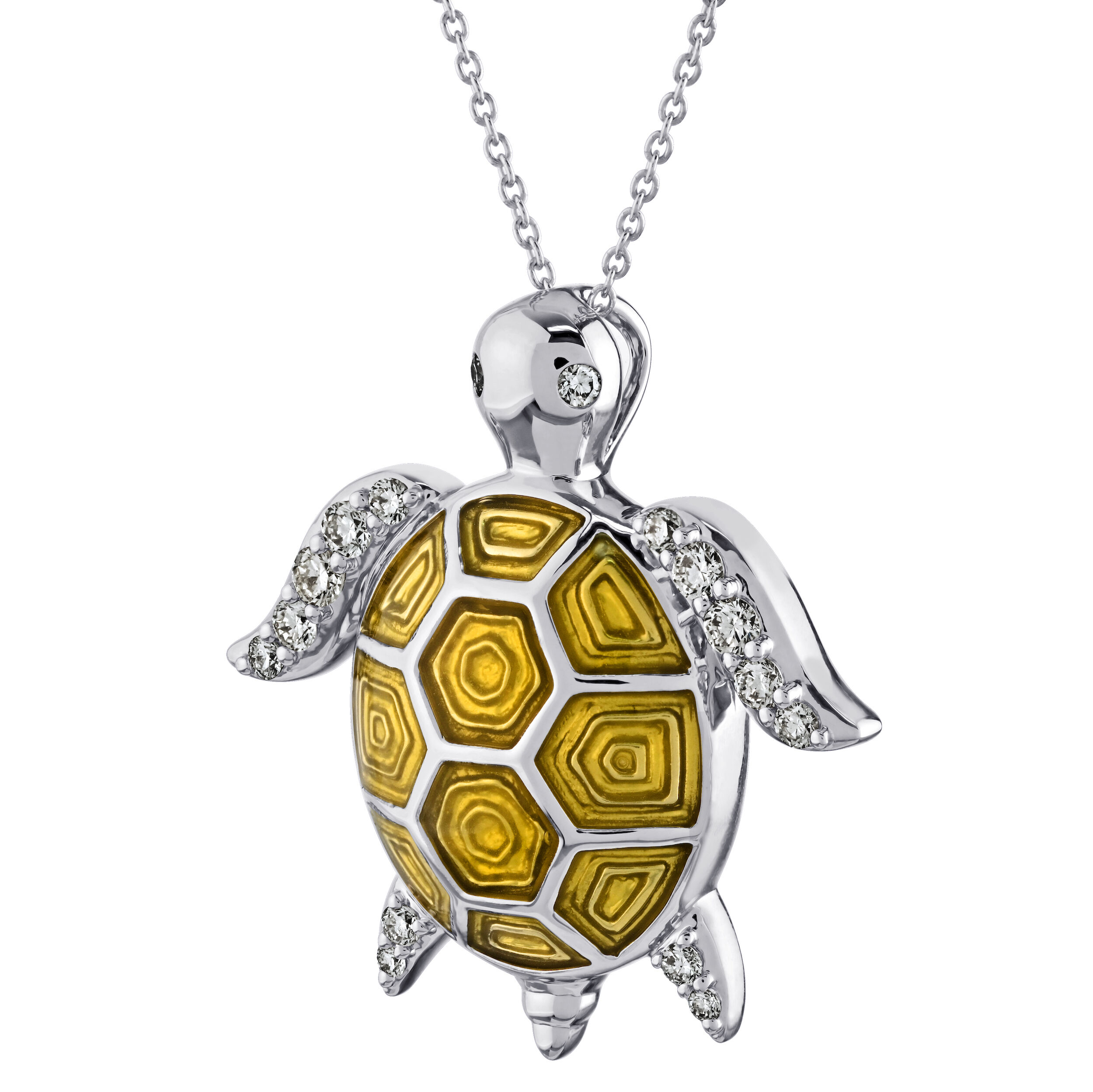 Oceanity™ 14K White Gold Pendant Enamel Turtle Hidden Bail Diamond 0.20 Ctw