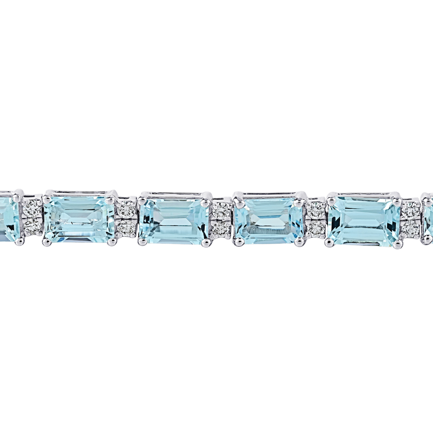 AquaBella™ 14K White Gold Elongated Aqua with Diamonds Bracelet 11.66 Ctw Natural Aquamarine