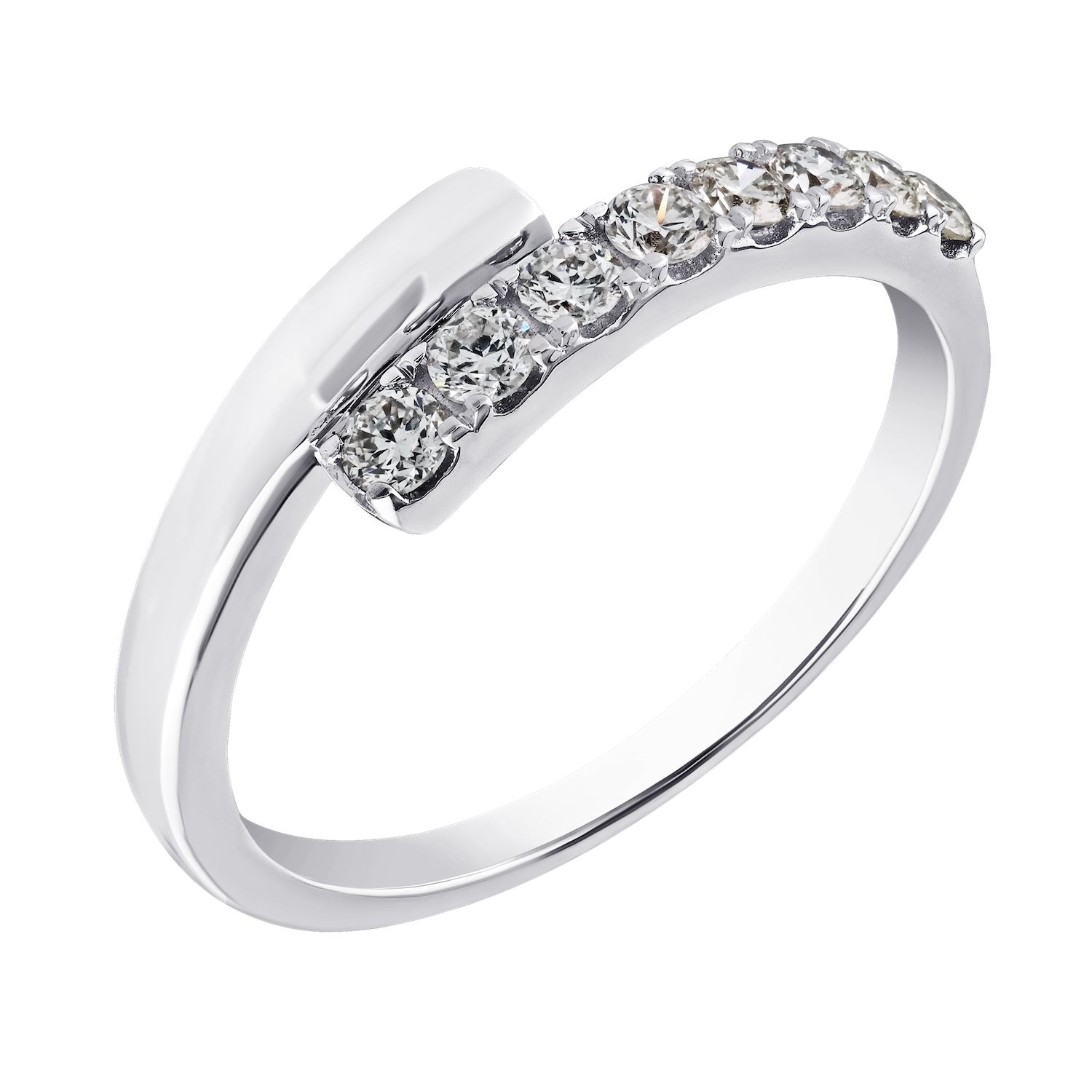 Ring:  14KW Pave & Polished Bypass 8 Rd. 1/3 Ctw