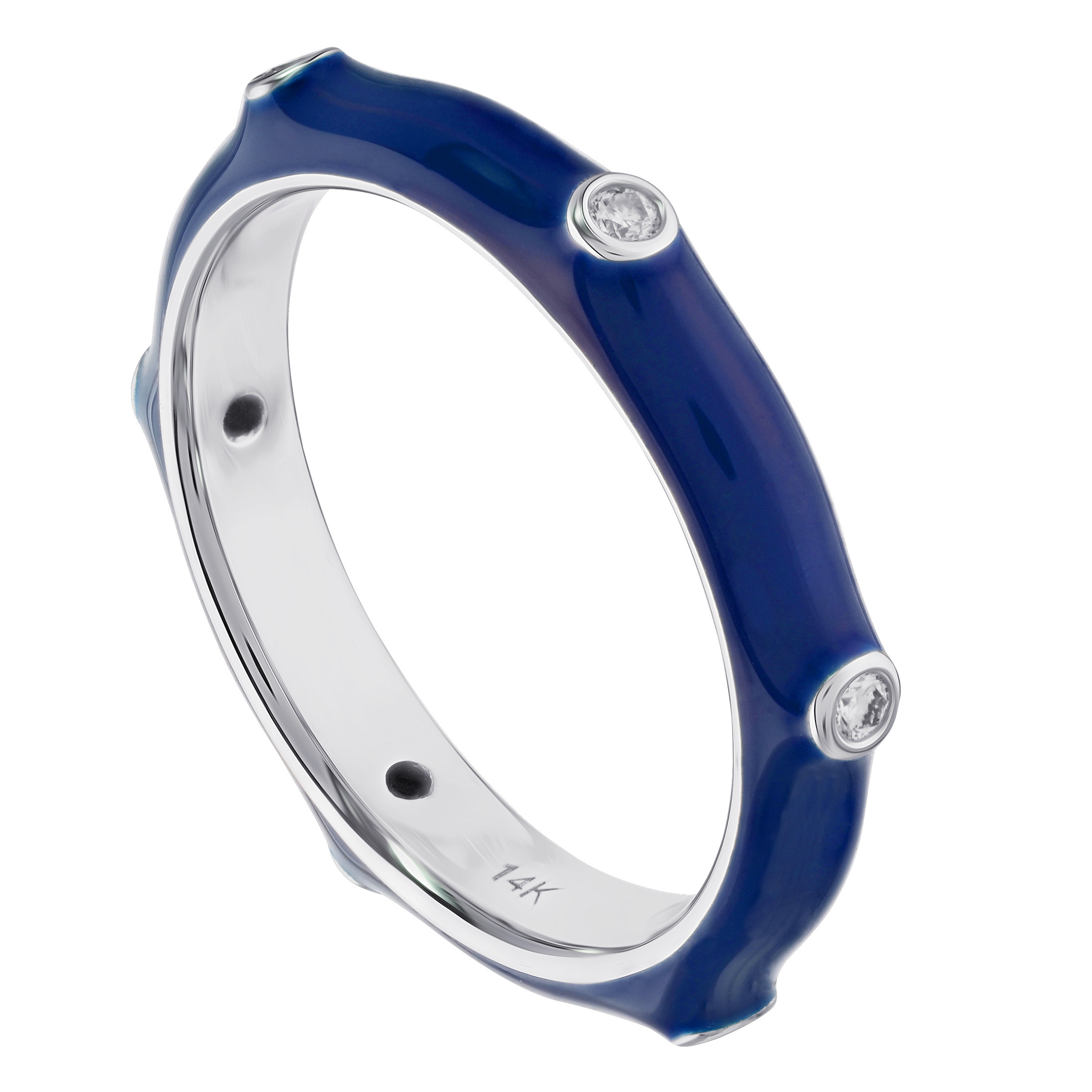 14K White Gold Enamel with Bezel Diamonds Diamond Ring 0.10 Ctw