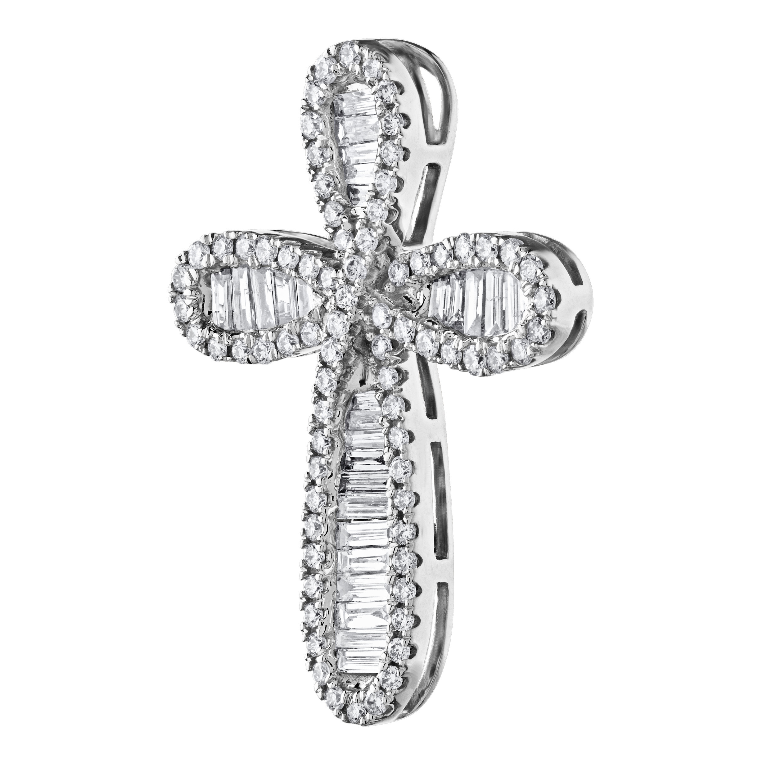 14K White Gold Baguettes Channel Set with Round Surrounding 103 Stones 1/2 Ctw Diamond Pendant 1.00 Ctw