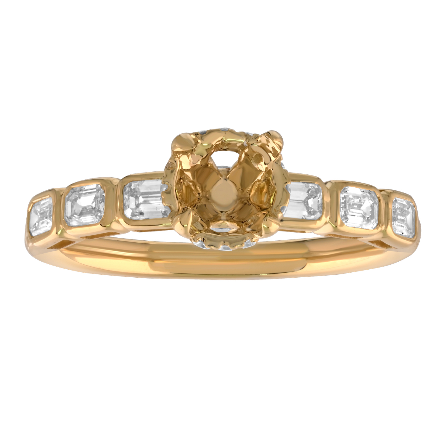 Bridal Collection 14K Yellow Gold Emerald Cut Bezel Set Shank Hidden Halo with Matching Wedding Ring Diamond 1.00 Ctw