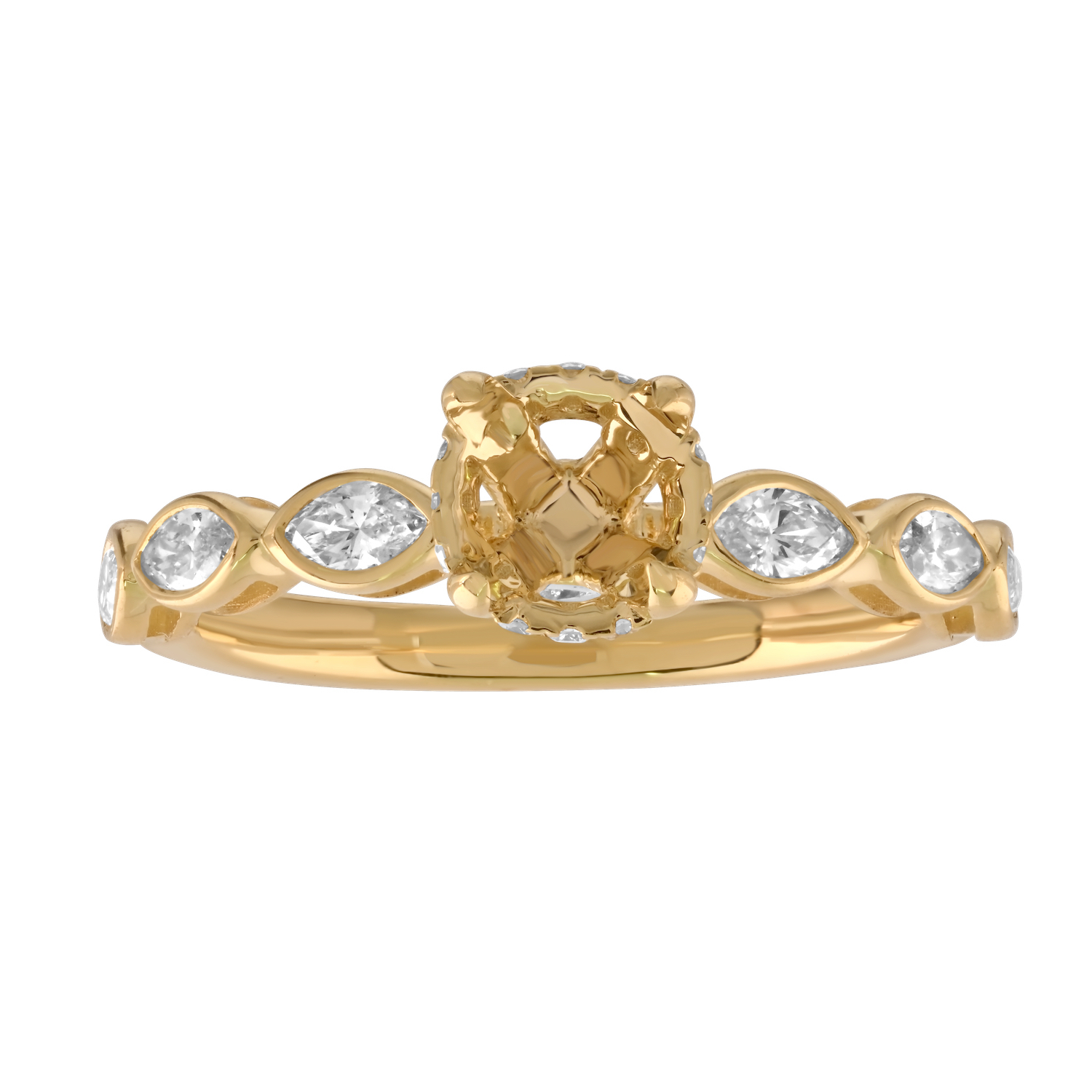 Bridal Collection 14K Yellow Gold Marquise Shape Bezel Set Shank Hidden Halo with Matching Wedding Ring Diamond 1.00 Ctw
