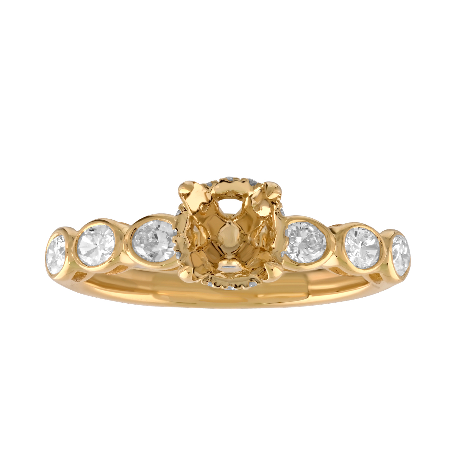 Bridal Collection 14K Yellow Gold Round Cut Bezel Set Shank Hidden Halo with Matching Wedding Ring Diamond 1.00 Ctw