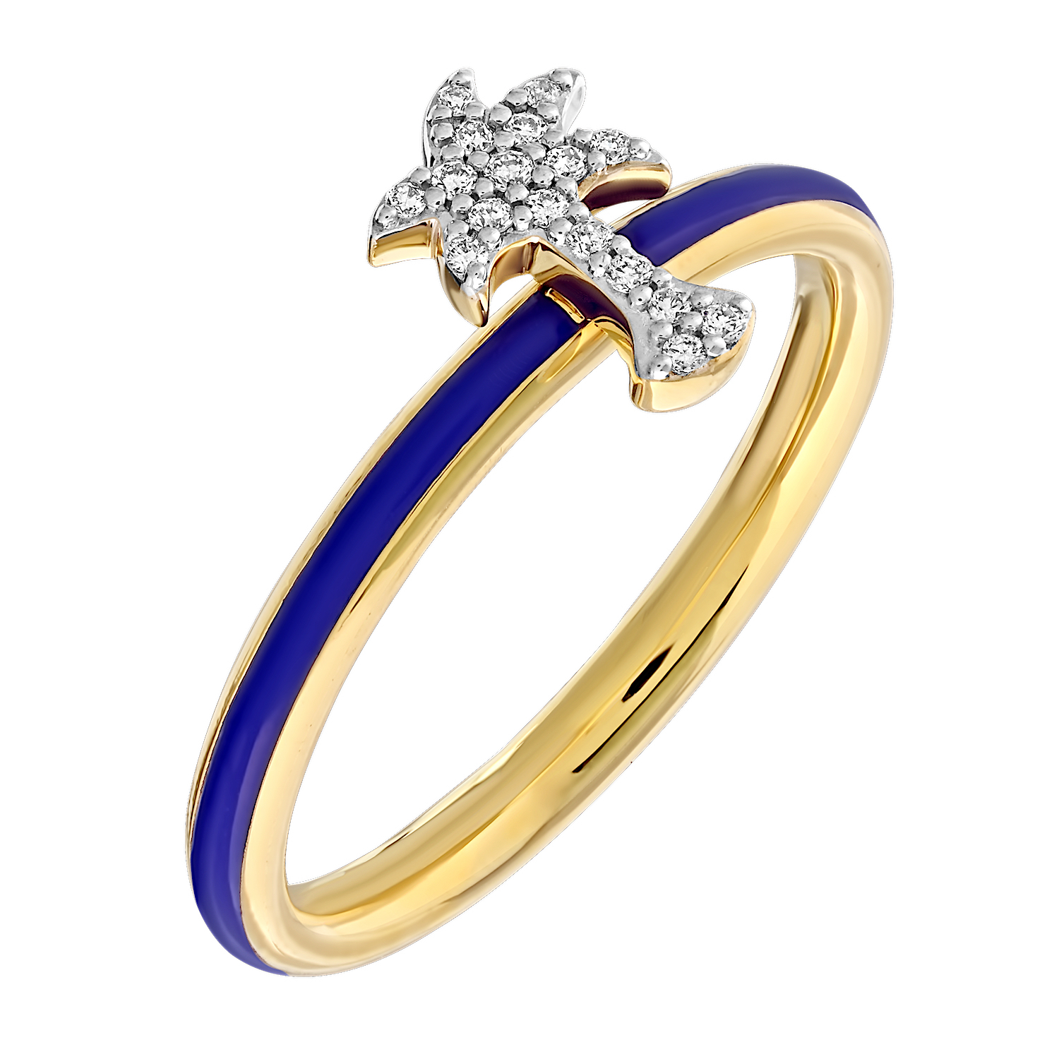 Oceanity™ 14K Yellow Gold Ring Enamel Shank with Pave Palm Tree Diamond 0.06 Ctw