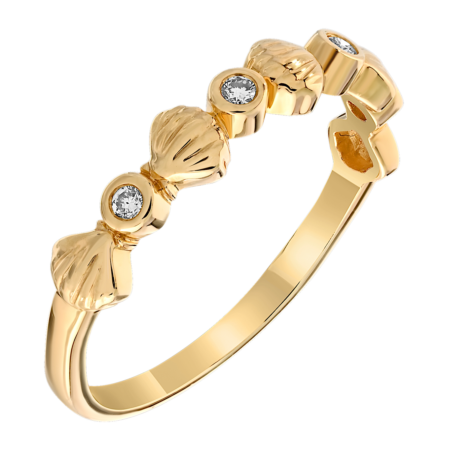TriUnity™ 14K Yellow Gold Shells With Bezel Set Diamond Between 0.08 Ctw