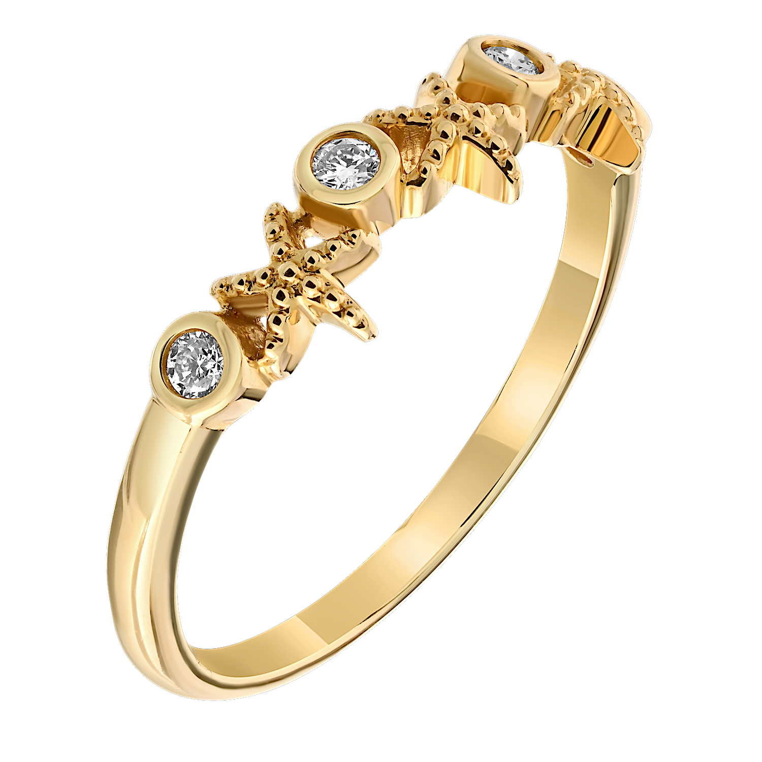TriUnity™ 14K Yellow Gold Starfish With Bezel Set Diamond Between 0.10 Ctw