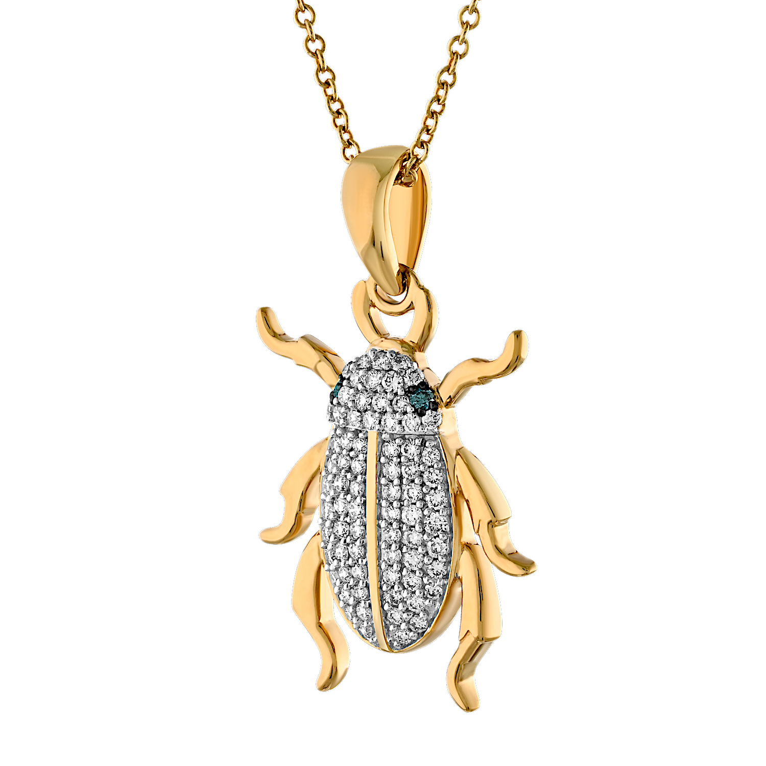ZooLightful™ 14K Yellow Gold Beetle with Pave Set Body Pendant Diamond 0.24 Ctw