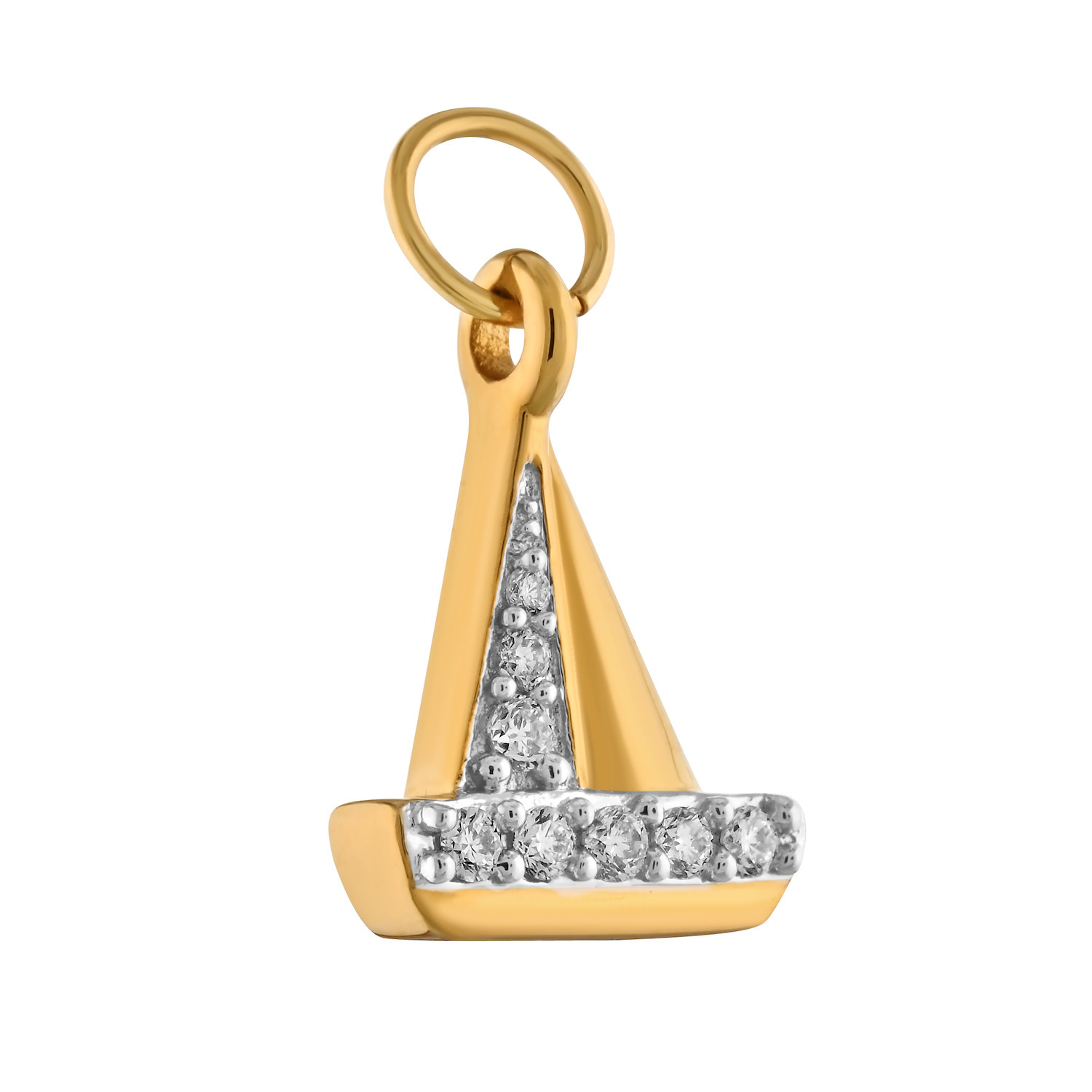 BluSea™ 14K Yellow Gold Pendant Small Sail Boat Diamond 0.06 Ctw