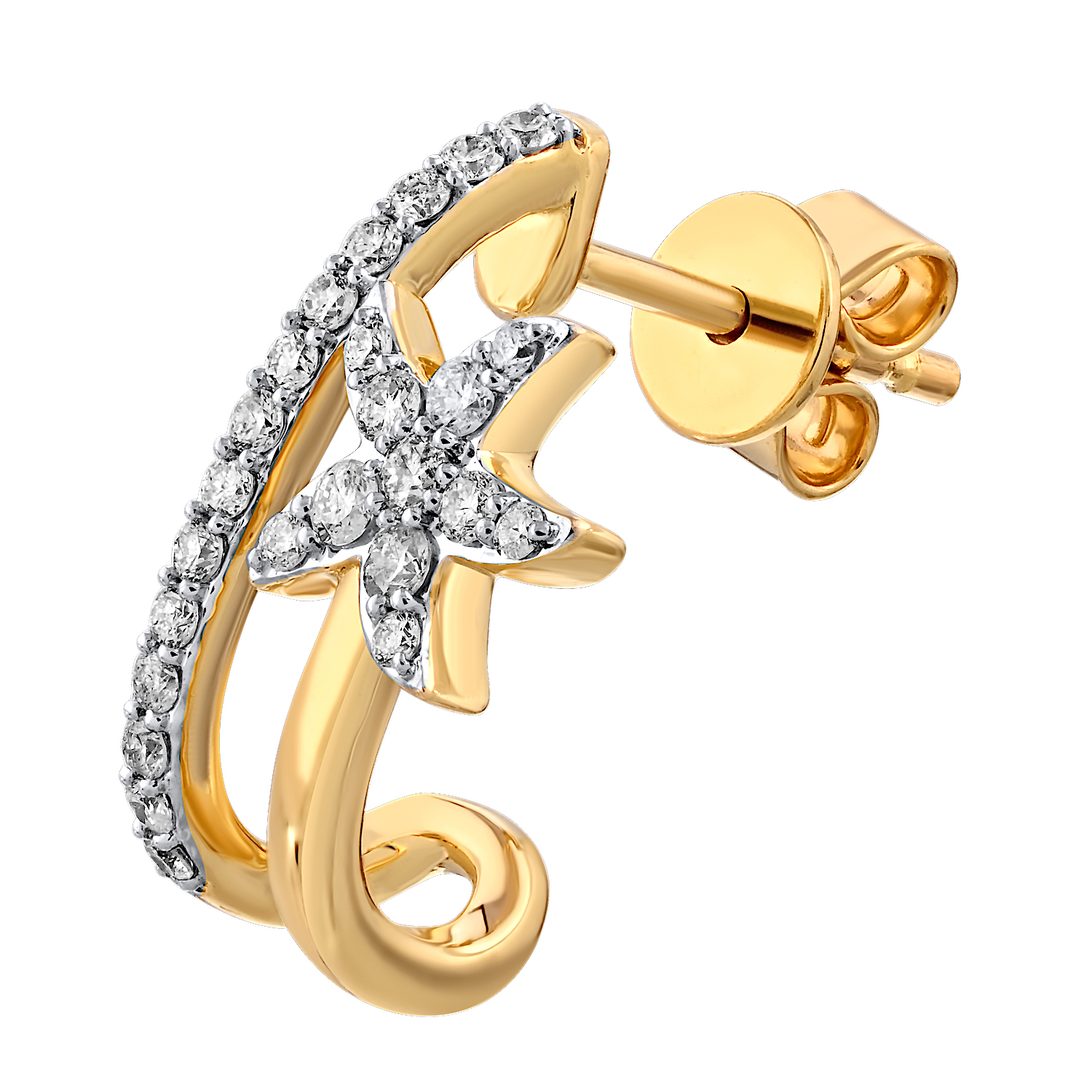 Oceanity™ 14K Yellow Gold Earrings Pave Starfish Half Hoop Look Diamond 0.38 Ctw