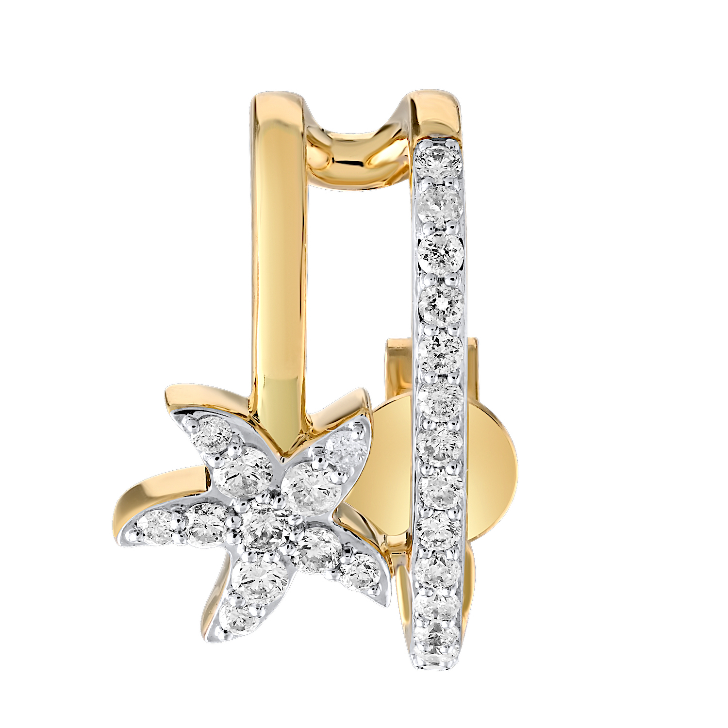 Oceanity™ 14K Yellow Gold Earrings Pave Starfish Half Hoop Look Diamond 0.38 Ctw
