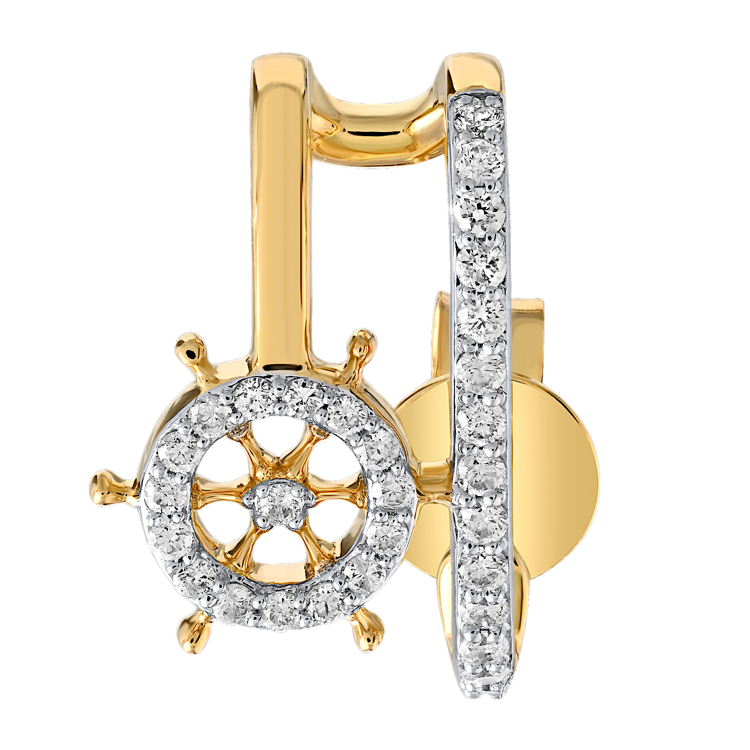 BluSea™ 14K Yellow Gold Earrings Pave Ships Wheel Half Hoop Look Diamond 0.30 Ctw