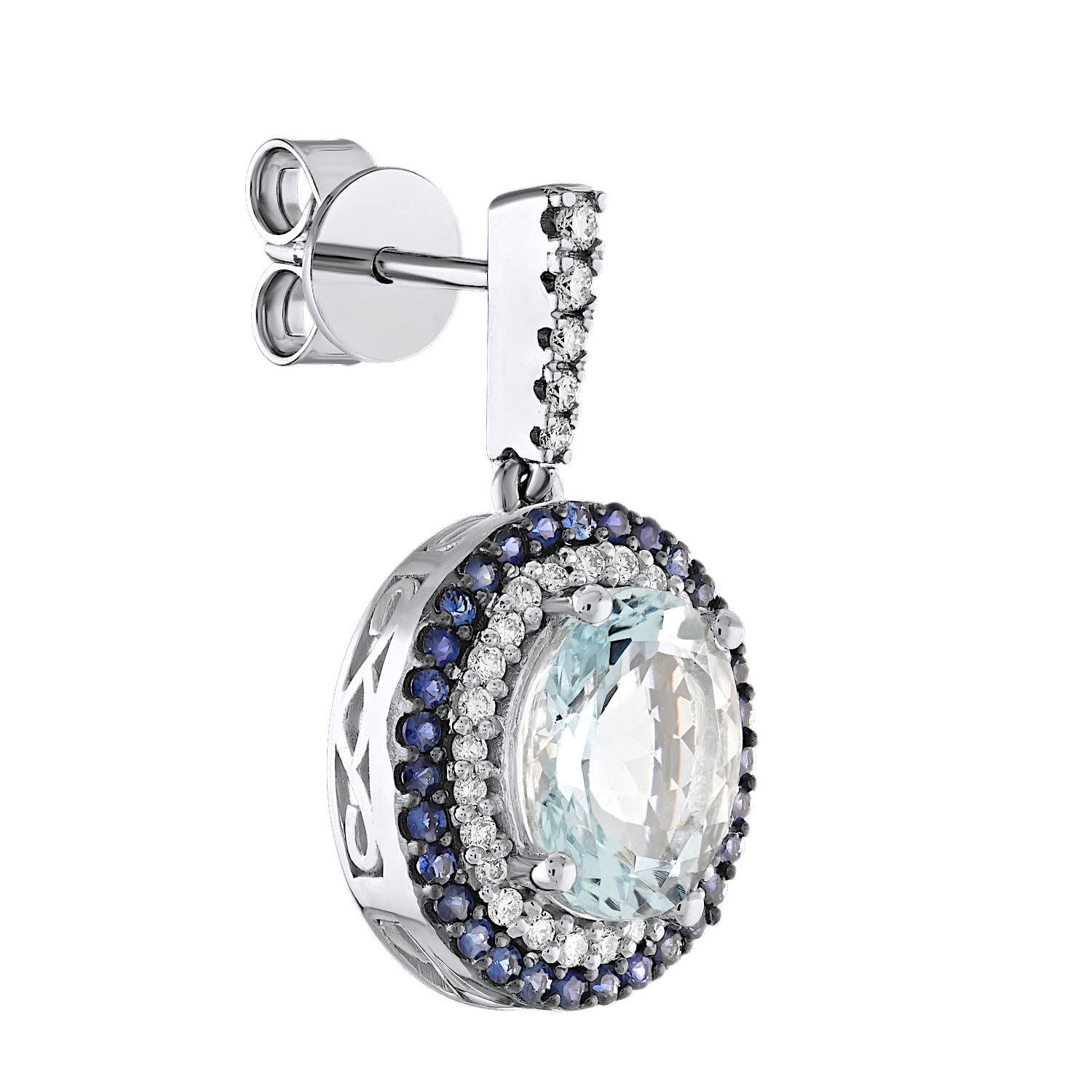 AquaBella™ 14K White Gold Oval Aqua's Sapphire Halo Drops Earrings 0.36 Ctw Natural Aquamarine