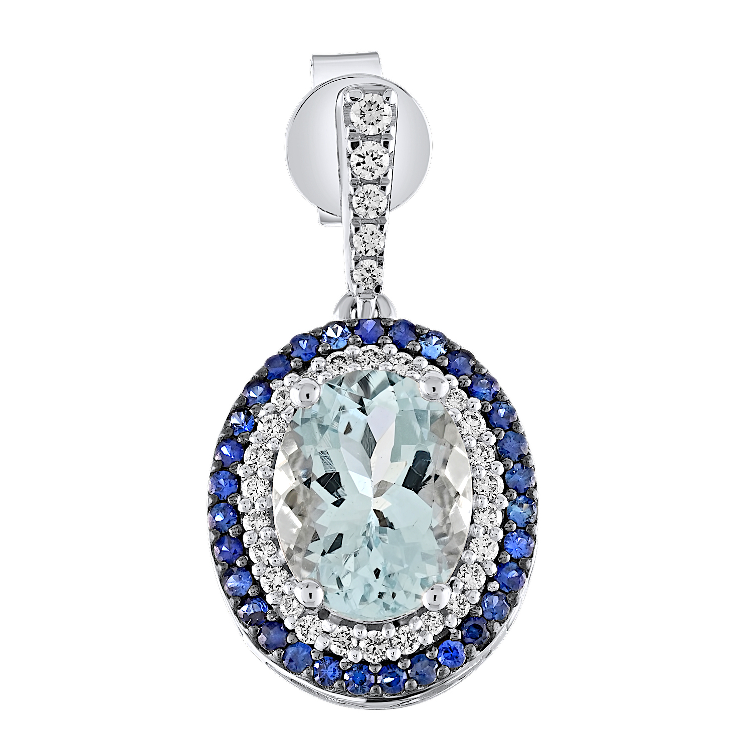 AquaBella™ 14K White Gold Oval Aqua's Sapphire Halo Drops Earrings 0.36 Ctw Natural Aquamarine