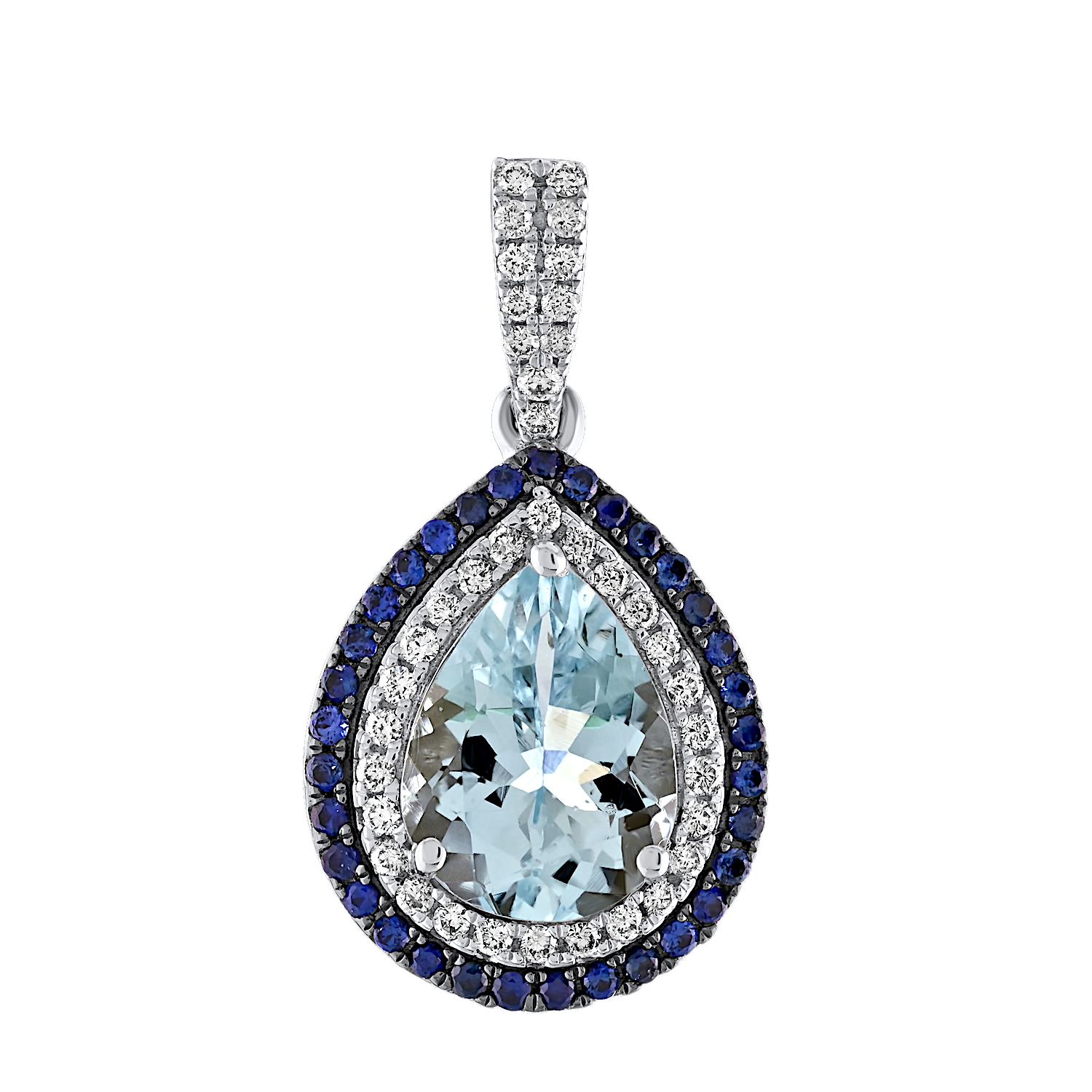 AquaBella™ 14K White Gold Pear Shape Aqua's Sapphire Halo Drops Earrings 0.20 Ctw Natural Aquamarine