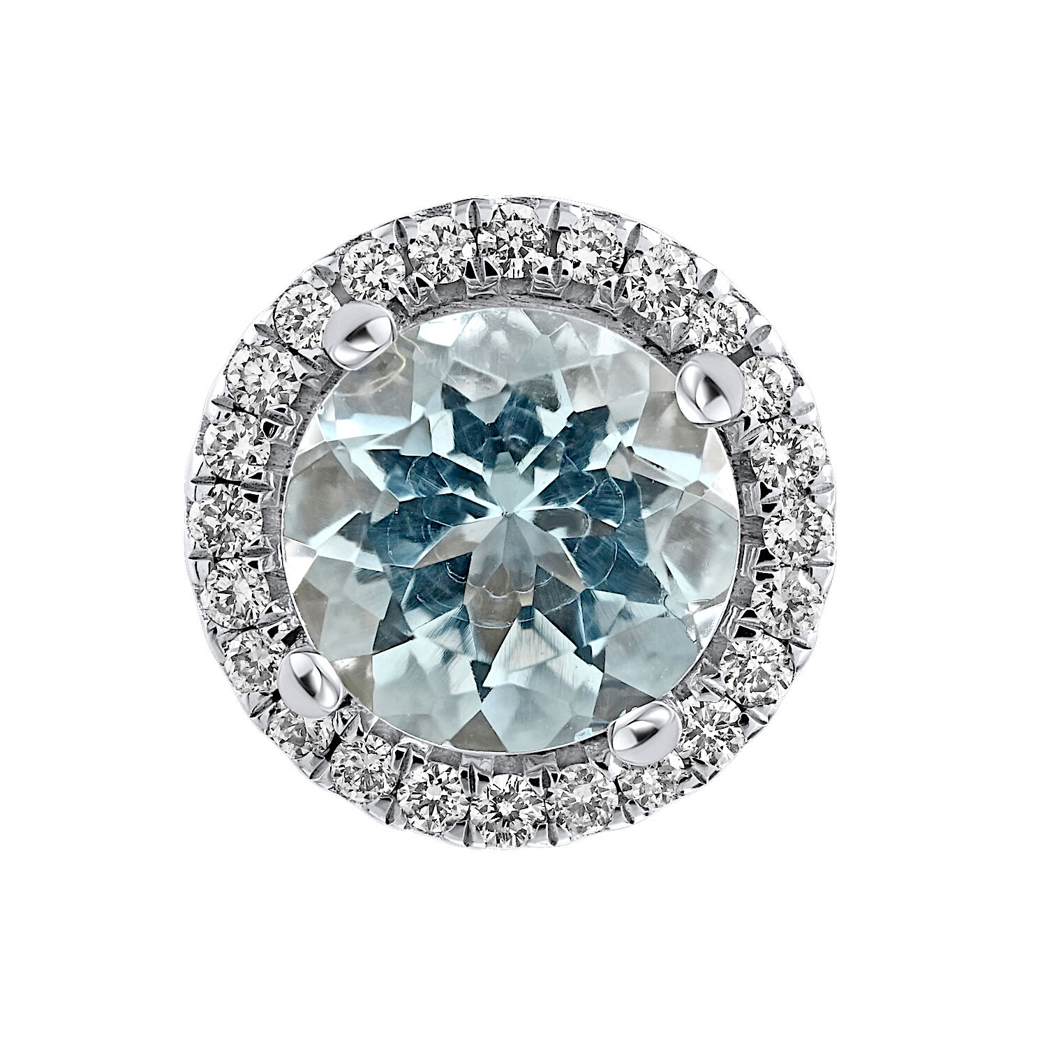 AquaBella™ 14K White Gold Round Aqua's Diamond Halo Studs Earrings 0.24 Ctw Natural Aquamarine