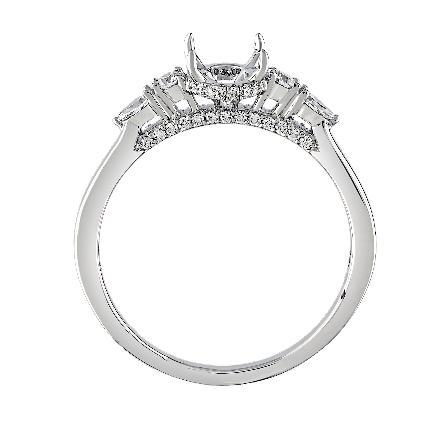 Bridal Collection 14K White Gold Prong Set Round & Pear Shoulders Hidden Halo Takes 7.5*5.5 Oval Diamond 0.31 Ctw