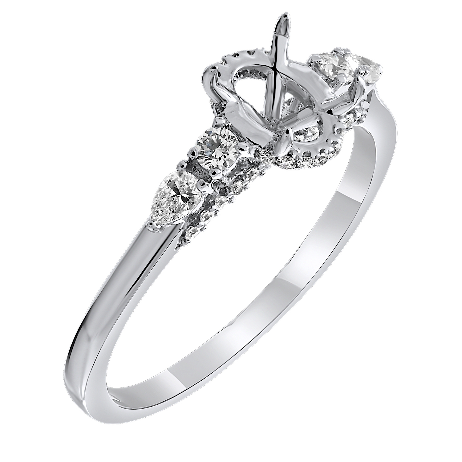 Bridal Collection 14K White Gold Prong Set Round & Pear Shoulders Hidden Halo Takes 7.5*5.5 Oval Diamond 0.31 Ctw