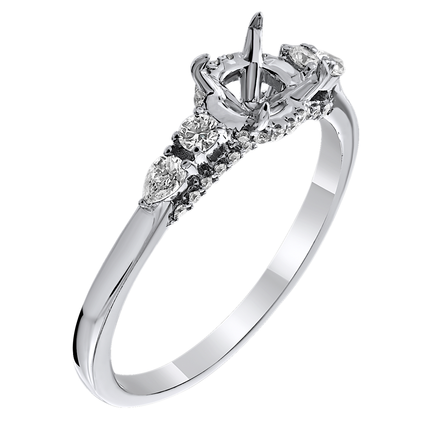 Bridal Collection 14K White Gold Prong Set Round & Pear Shoulders Hidden Halo Takes 1Ct Round Centre Diamond 0.30 Ctw