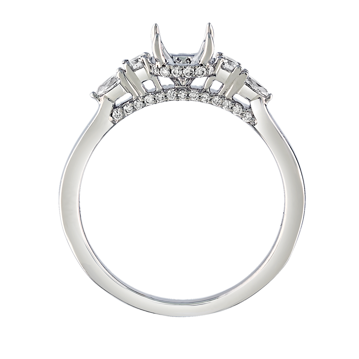 Bridal Collection 14K White Gold Prong Set Round & Pear Shoulders Hidden Halo Takes 5.3*5.3 Cushion Center Diamond 0.29 Ctw