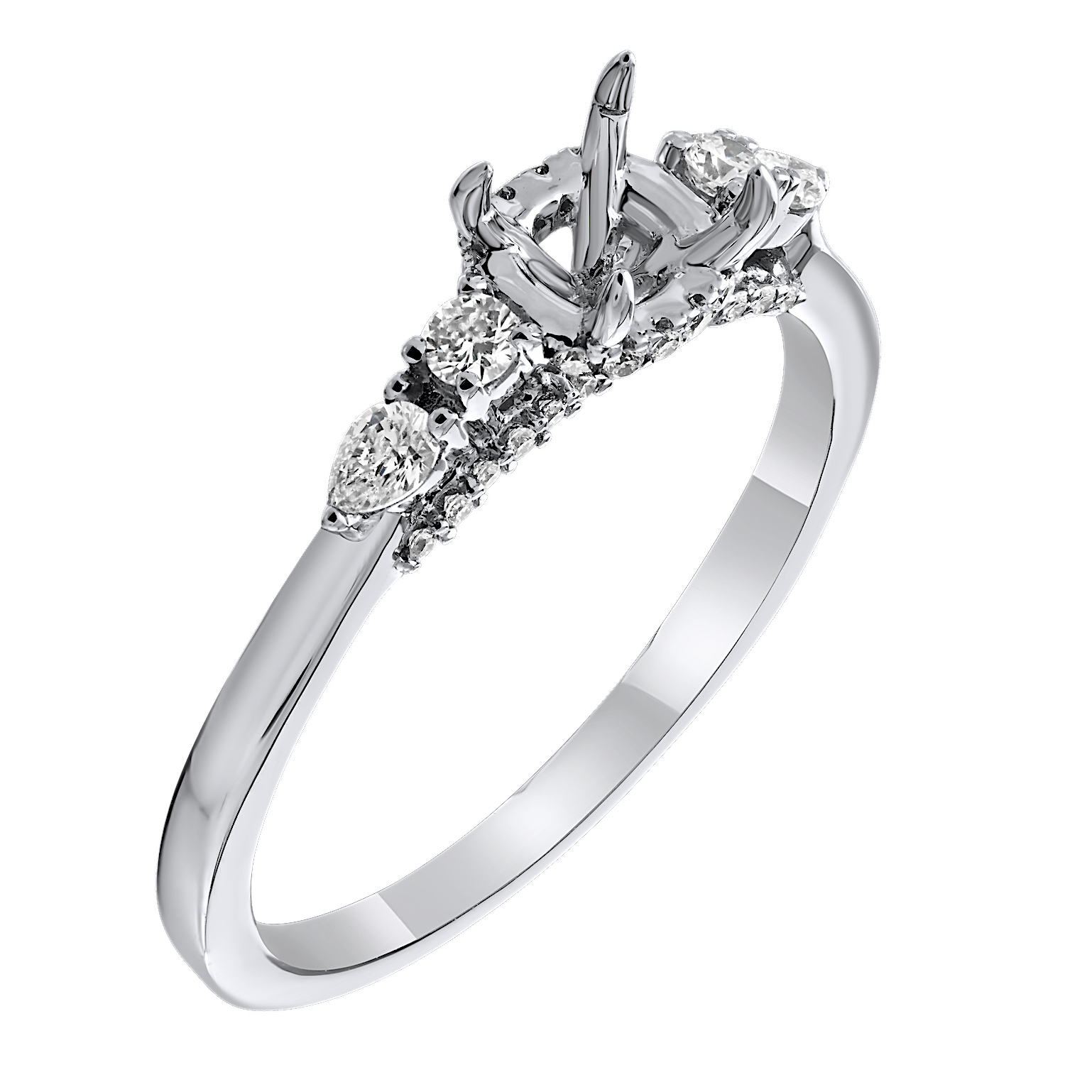 Bridal Collection 14K White Gold Prong Set Round & Pear Shoulders Hidden Halo Takes 5.3*5.3 Cushion Center Diamond 0.29 Ctw
