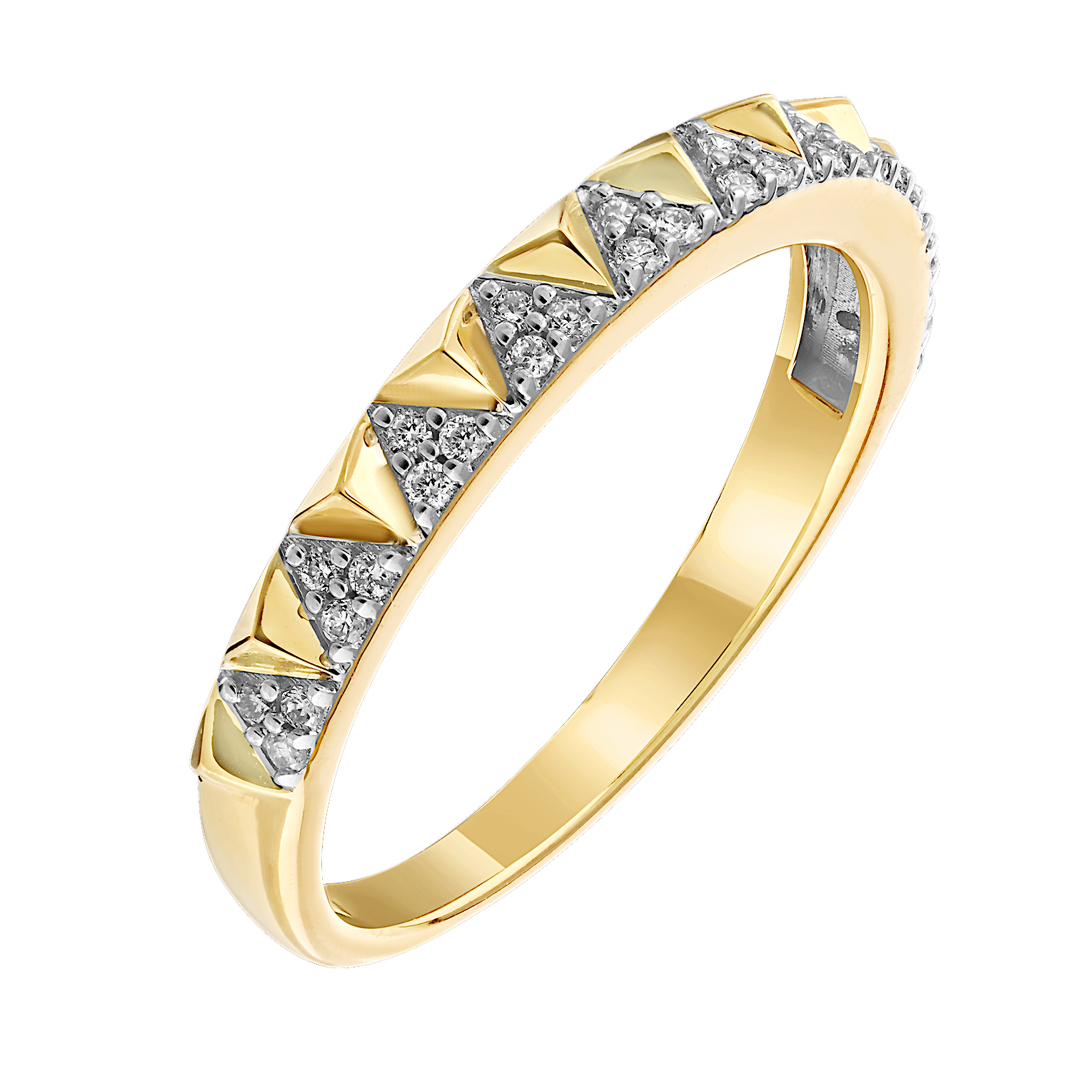 TriUnity™ 14K Yellow Gold Alternating Textured Triangles & Pave 0.14 Ctw