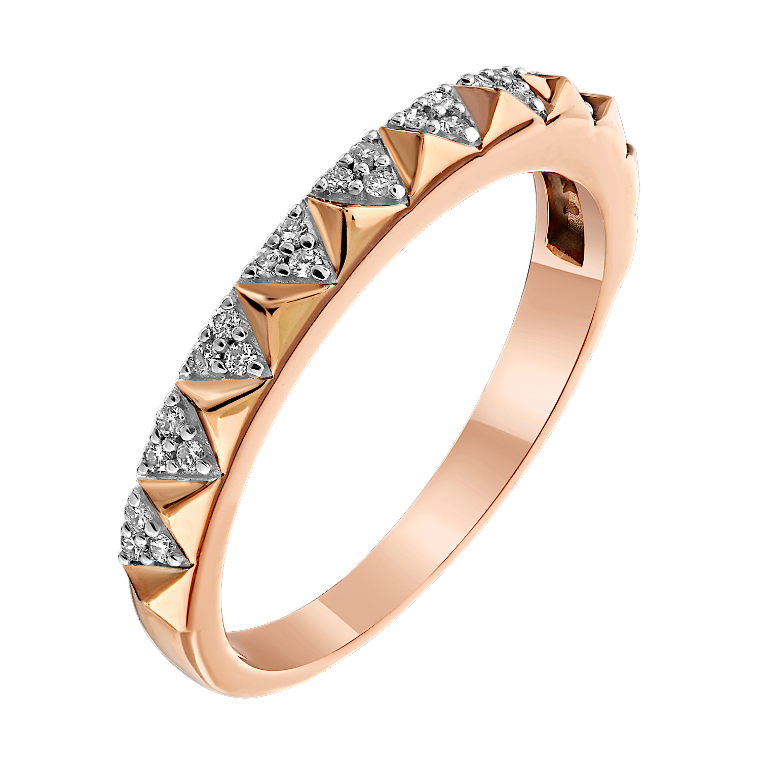 TriUnity™ 14K Rose Gold Alternating Textured Triangles & Pave 0.14 Ctw