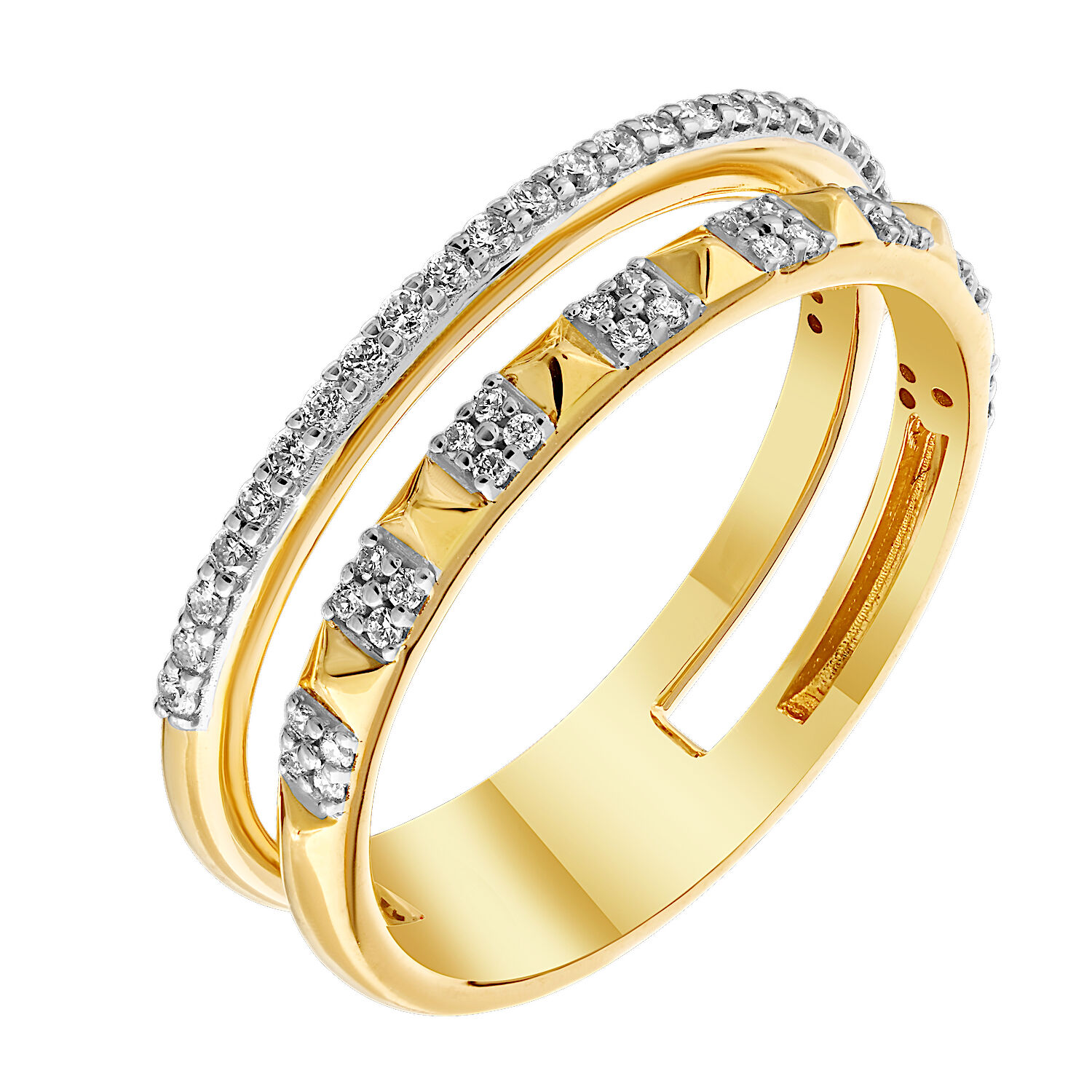 Textura™ 14K Yellow Gold 1 Row Alternating Textured Pyramid and Pave, 1 Row Pave Diamond 0.25 Ctw
